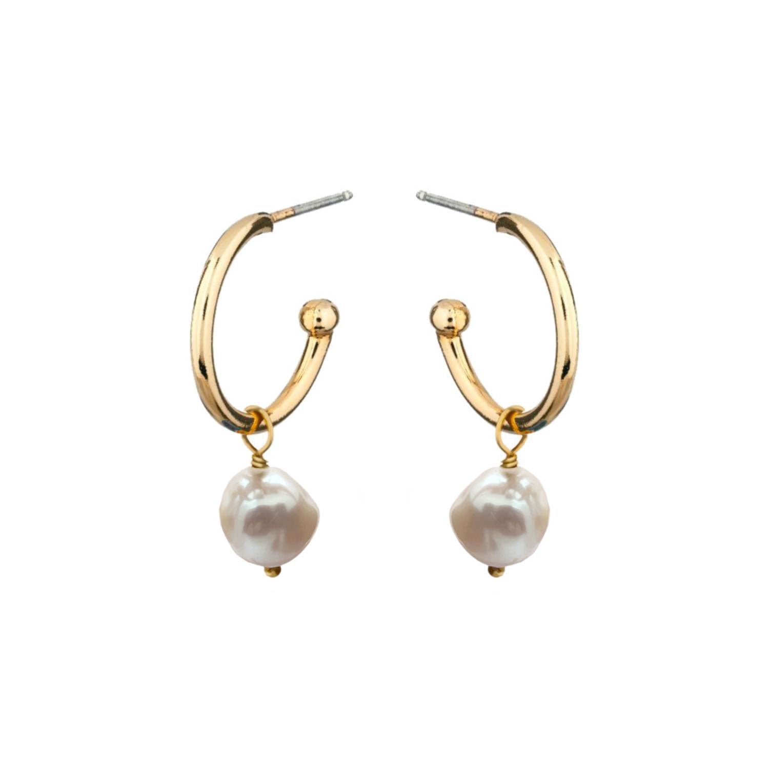 Mirabelle Jewellery Women's White Alexa Creole Earrings With  Baroque Pearl In Gold