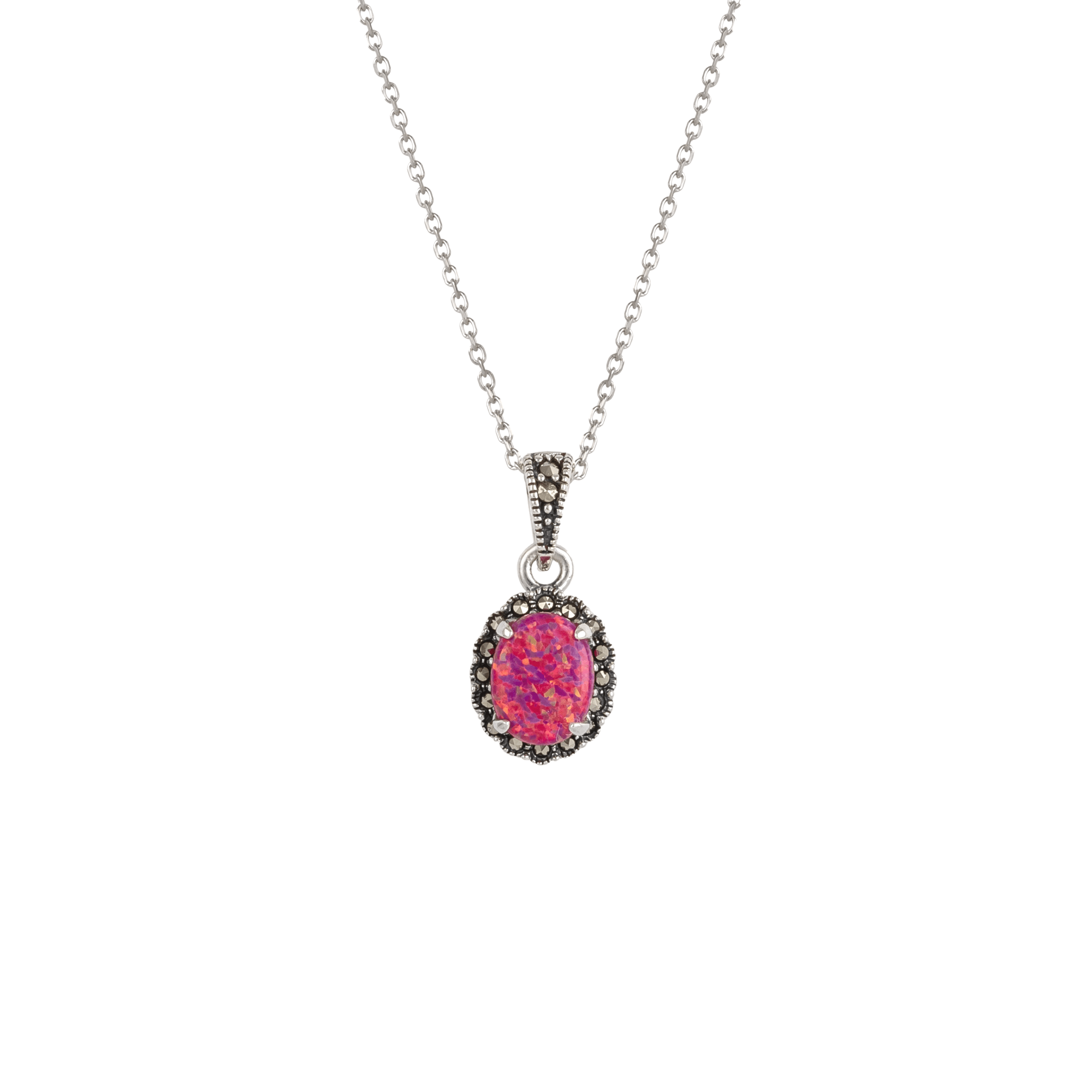 Spero London Women's Red / Silver Oval Red Opal High Quality Sterling Silver Pendant Necklace In Multi
