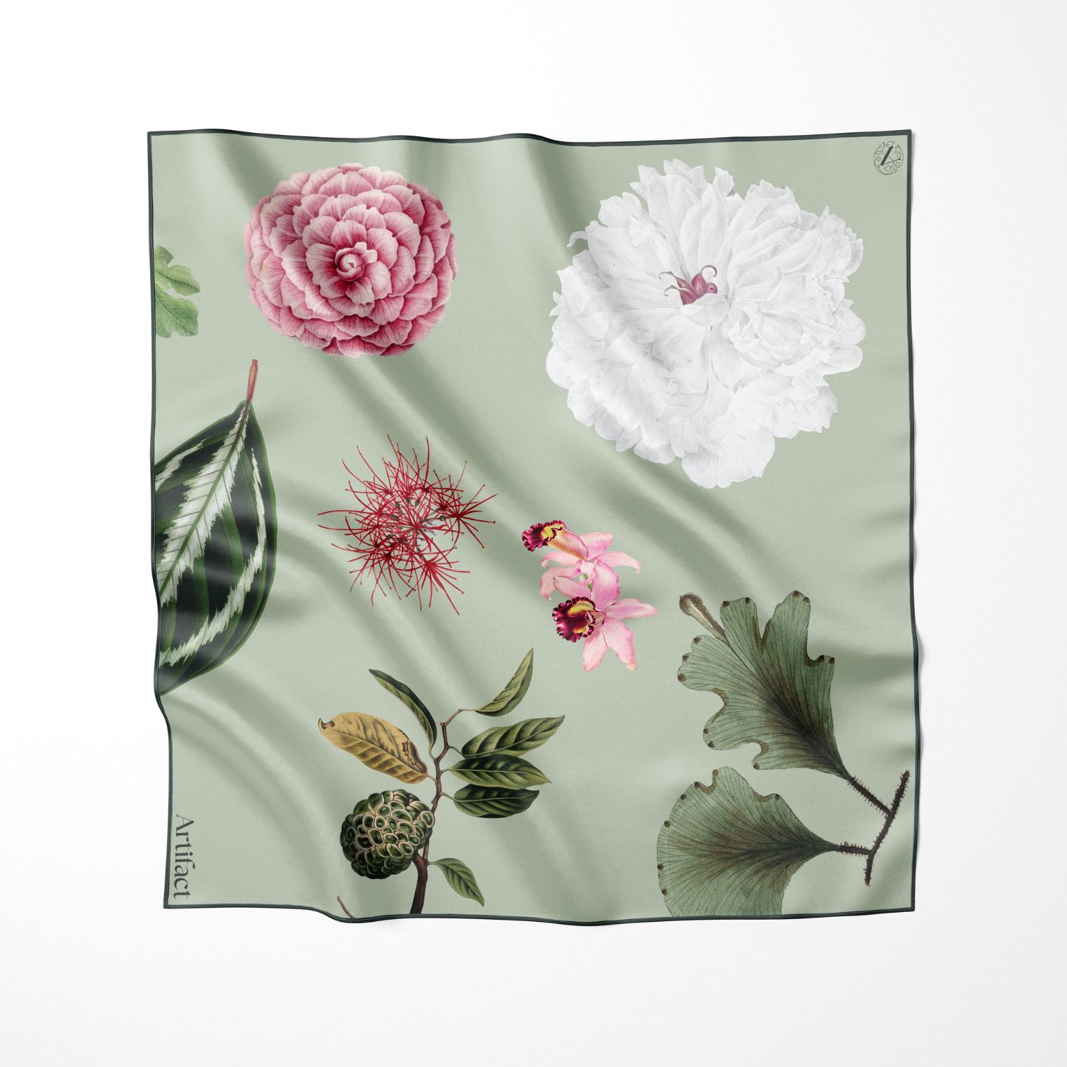 Artifact. Women's Green / Pink Silva Flora Large Luxury Square Silk Scarf In Multi