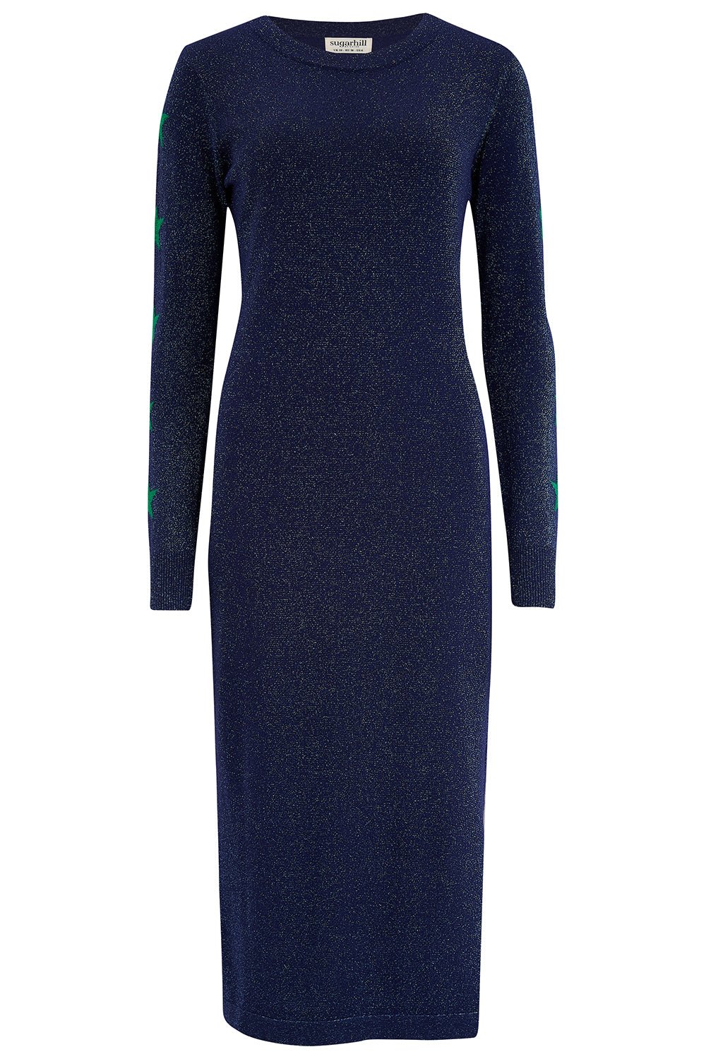 Sugarhill Brighton Women's Green / Blue Briony Knit Midi Dress Navy, Star Sleeve In Green/blue