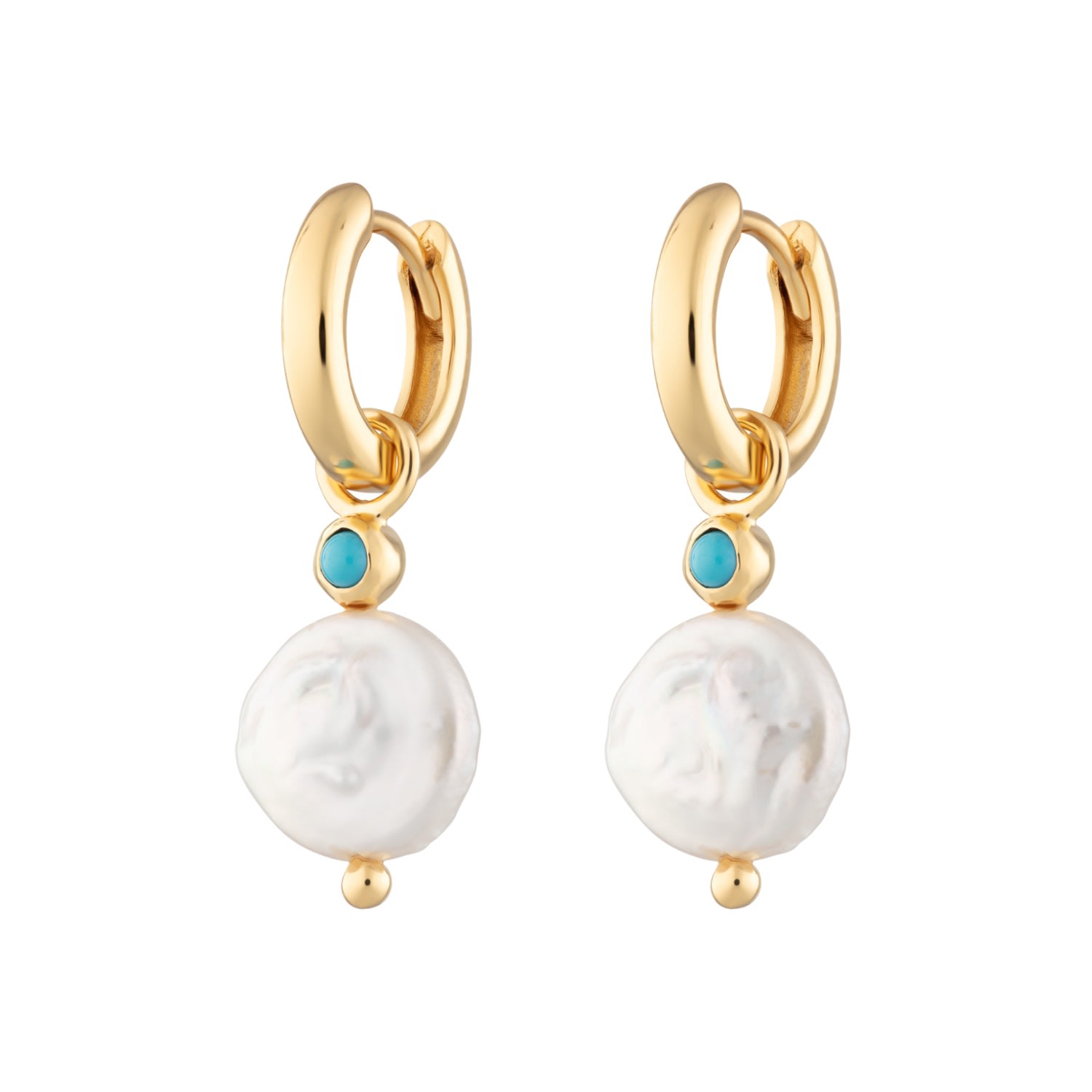 Women’s Gold Pearl And Turquoise Charm Hoop Earrings Scream Pretty