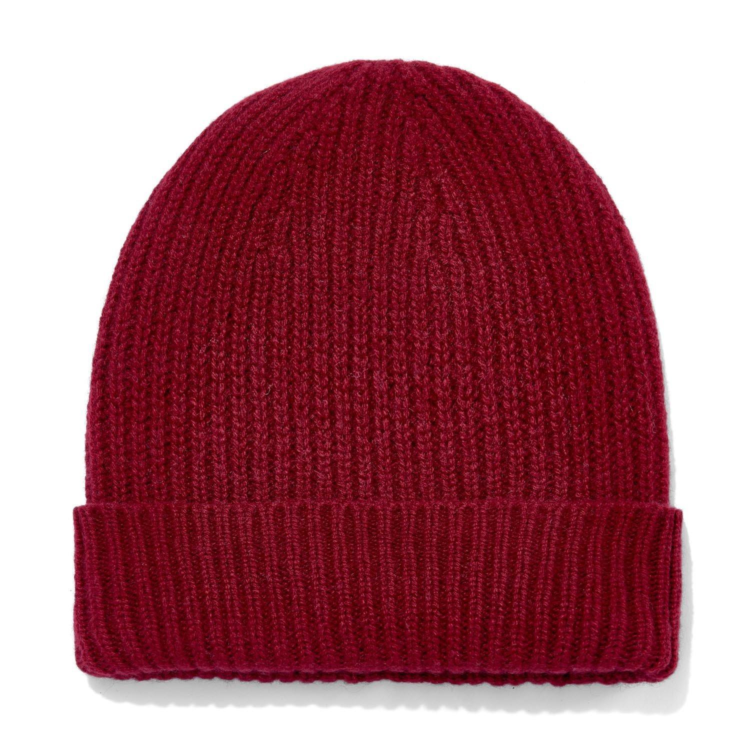 Paul James Knitwear Women's Red 100% Cashmere Ribbed Beanie Hat - Claret In Red