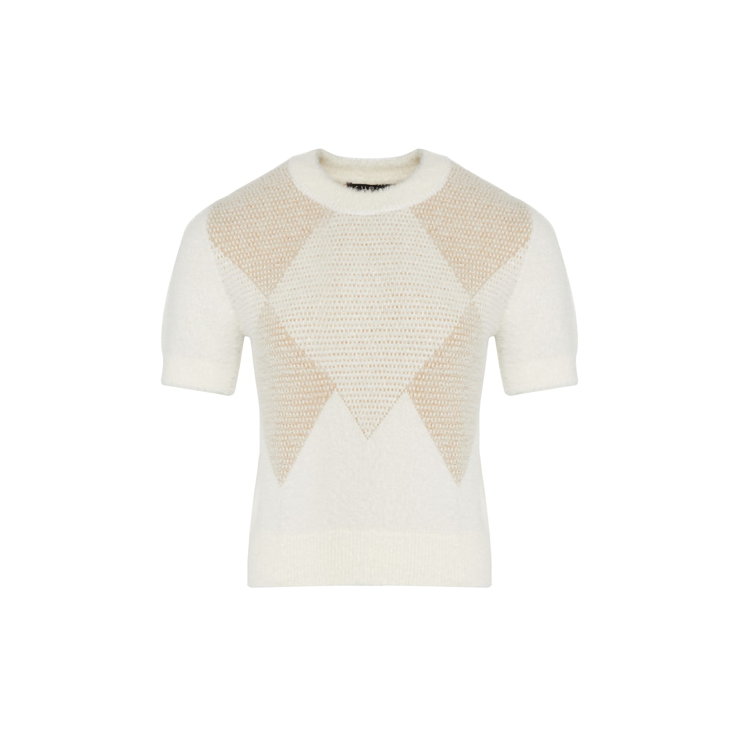 Women’s Brown Short-Sleeve Block Pattern Camel Knit Blouse Medium Rue Les Createurs