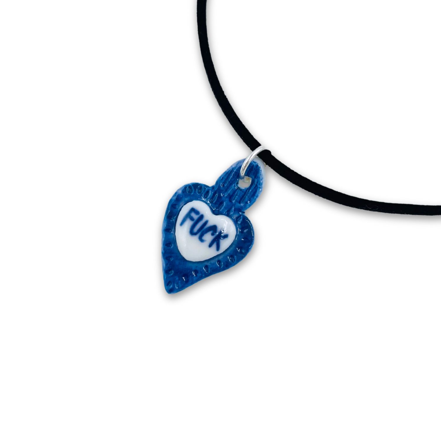 Tiké Jewels Women's Blue Sacred Heart Rebel Porcelain Choker Necklace - Sterling Silver In Silver