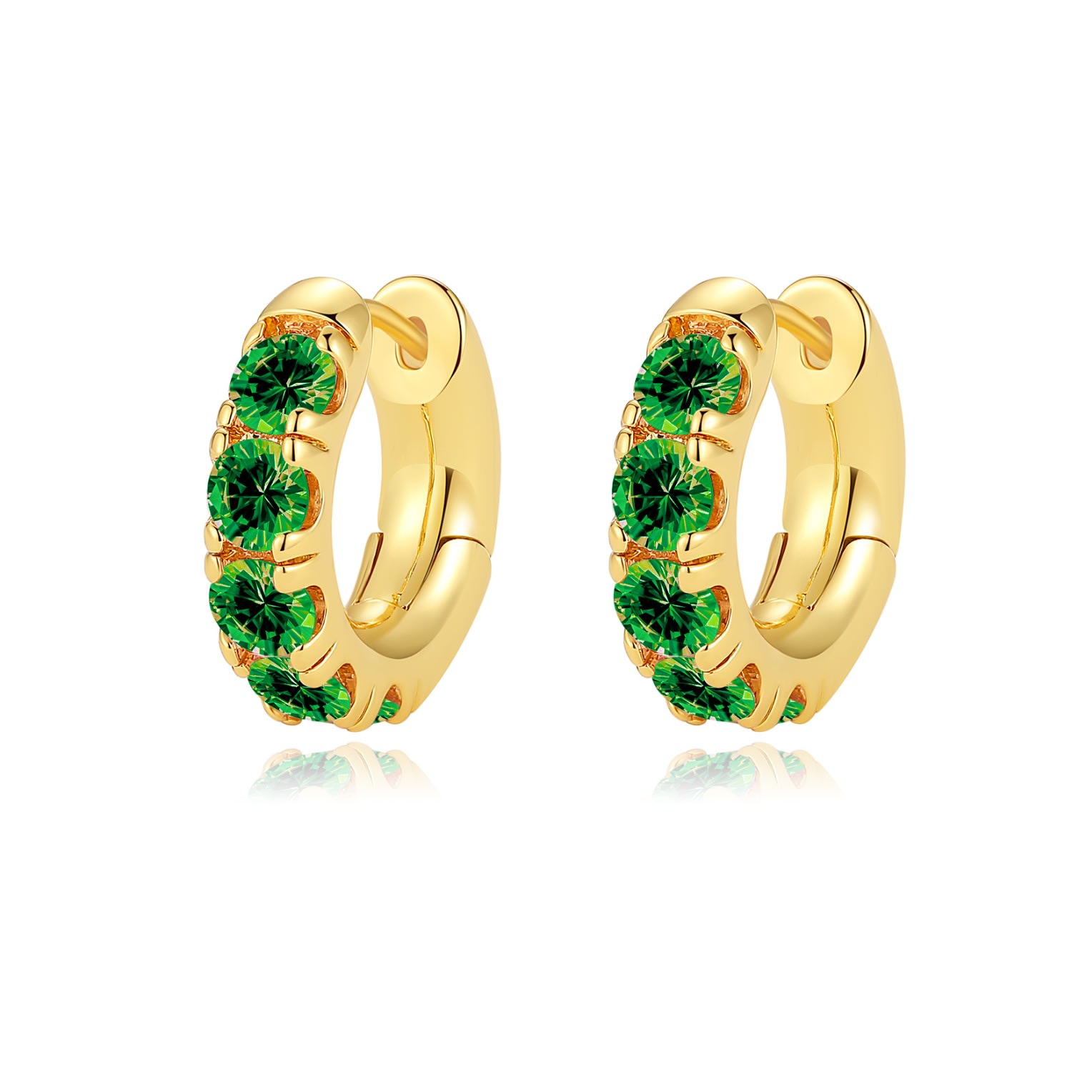 Shop Classicharms Women's Gold / Green Daniela Gold Huggie Hoop Emerald Zirconia Earrings In Gold/green