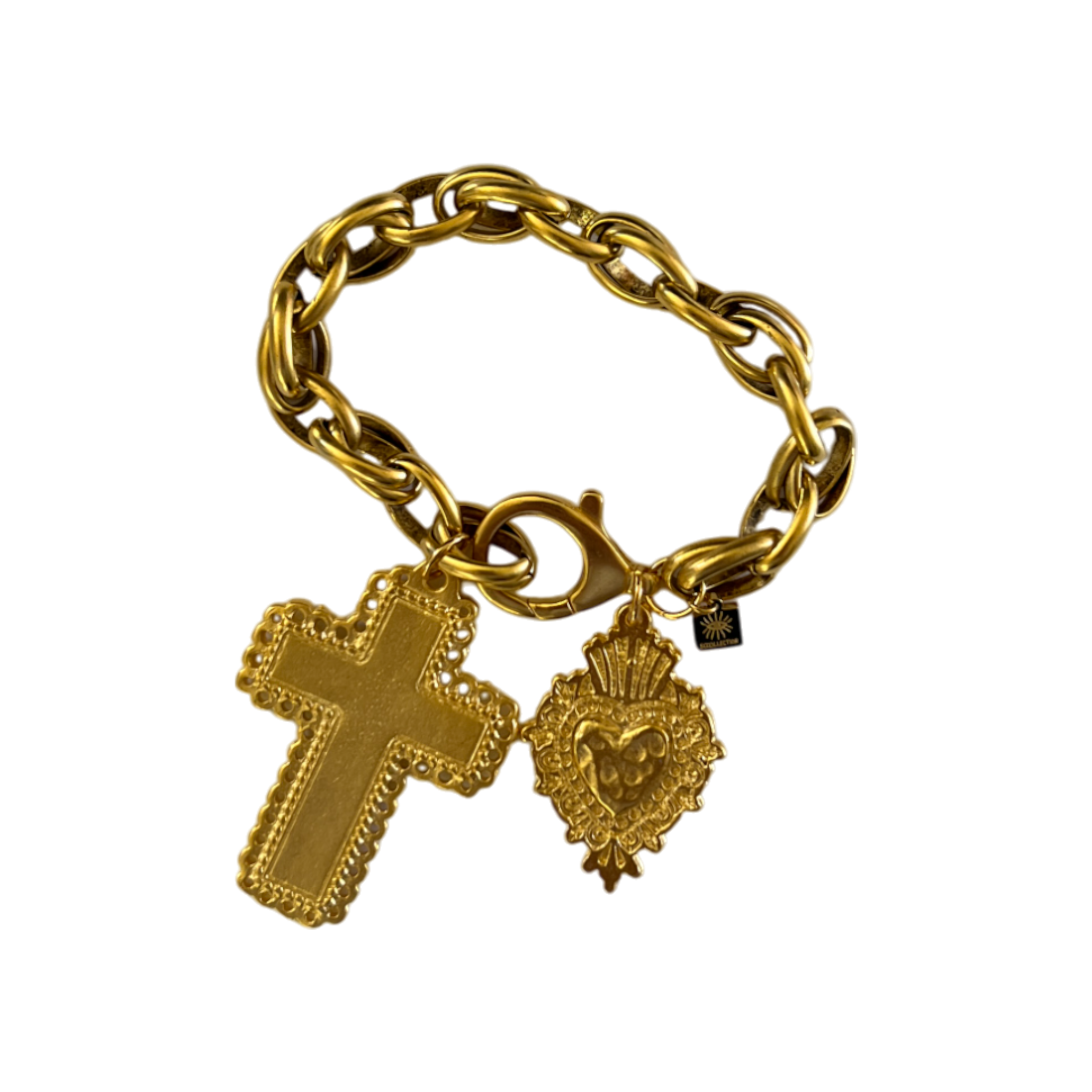 Sccollection Women's Gold Gioia Cross & Heart Bracelet