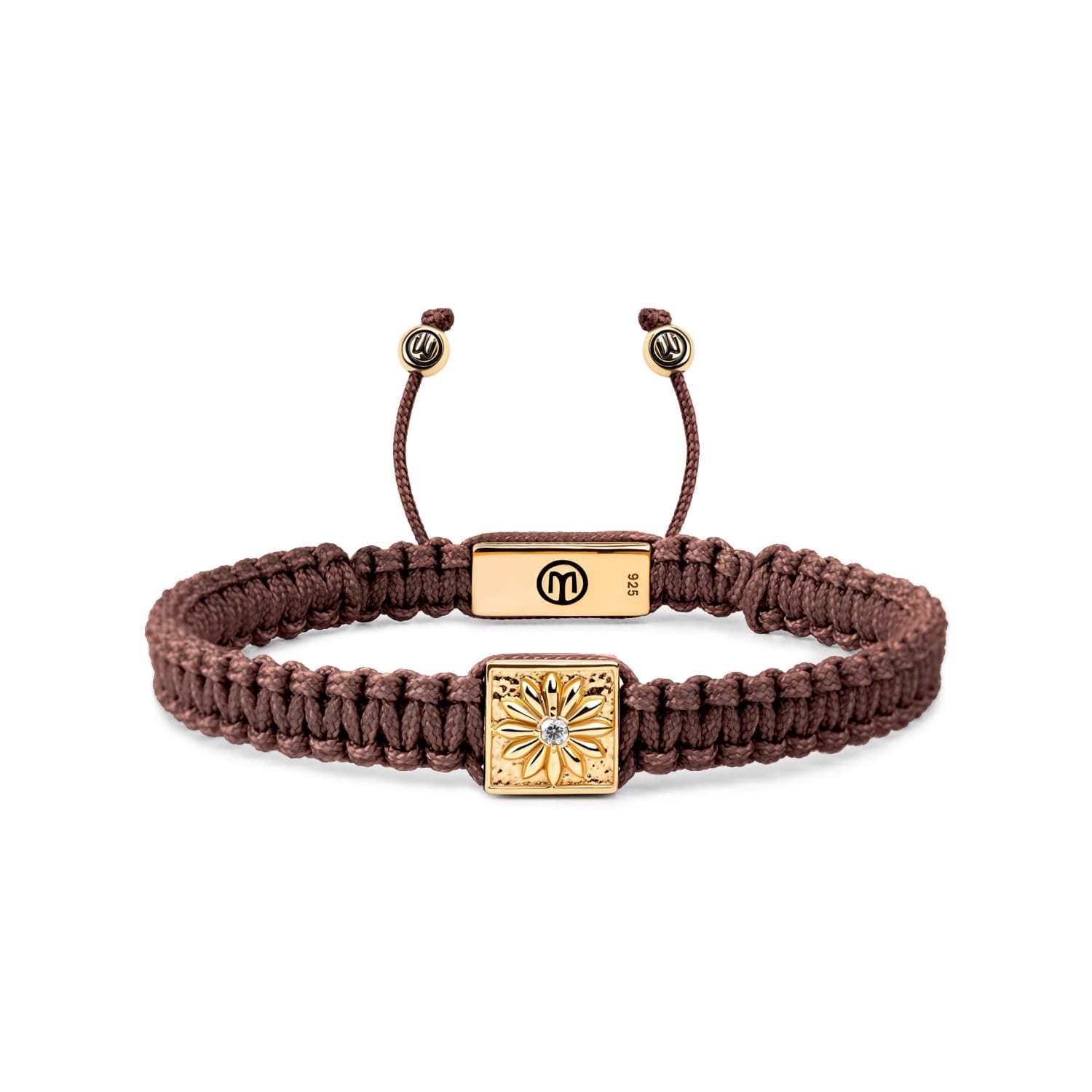 Mahigan Women's Brown / Gold Macrame Bracelet In Gold - White Moissanite, Brown String In Brown