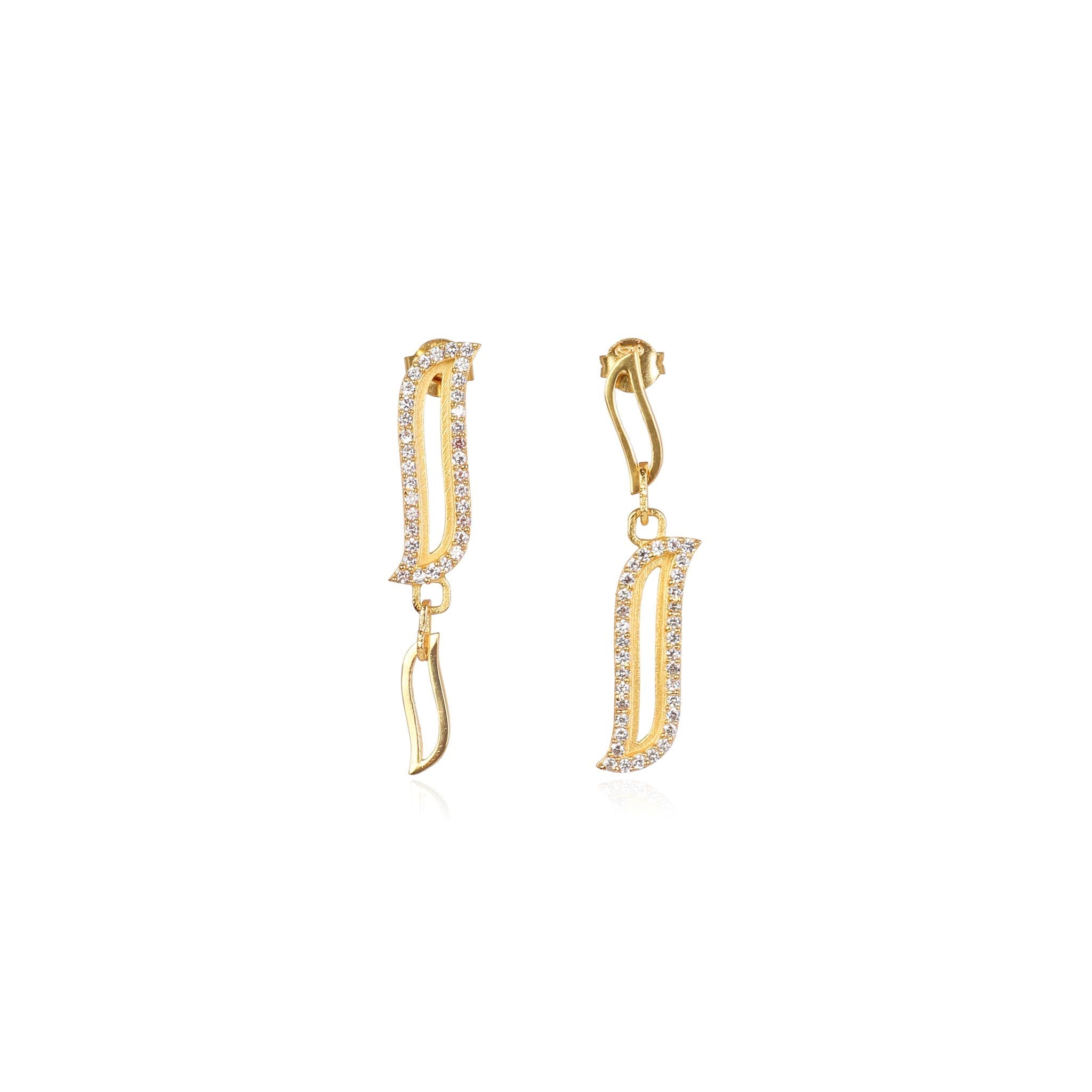 Lila Rasa Women's Gold Asymmetric Earrings - Cubic Zirconia Wave Symphony In Gold
