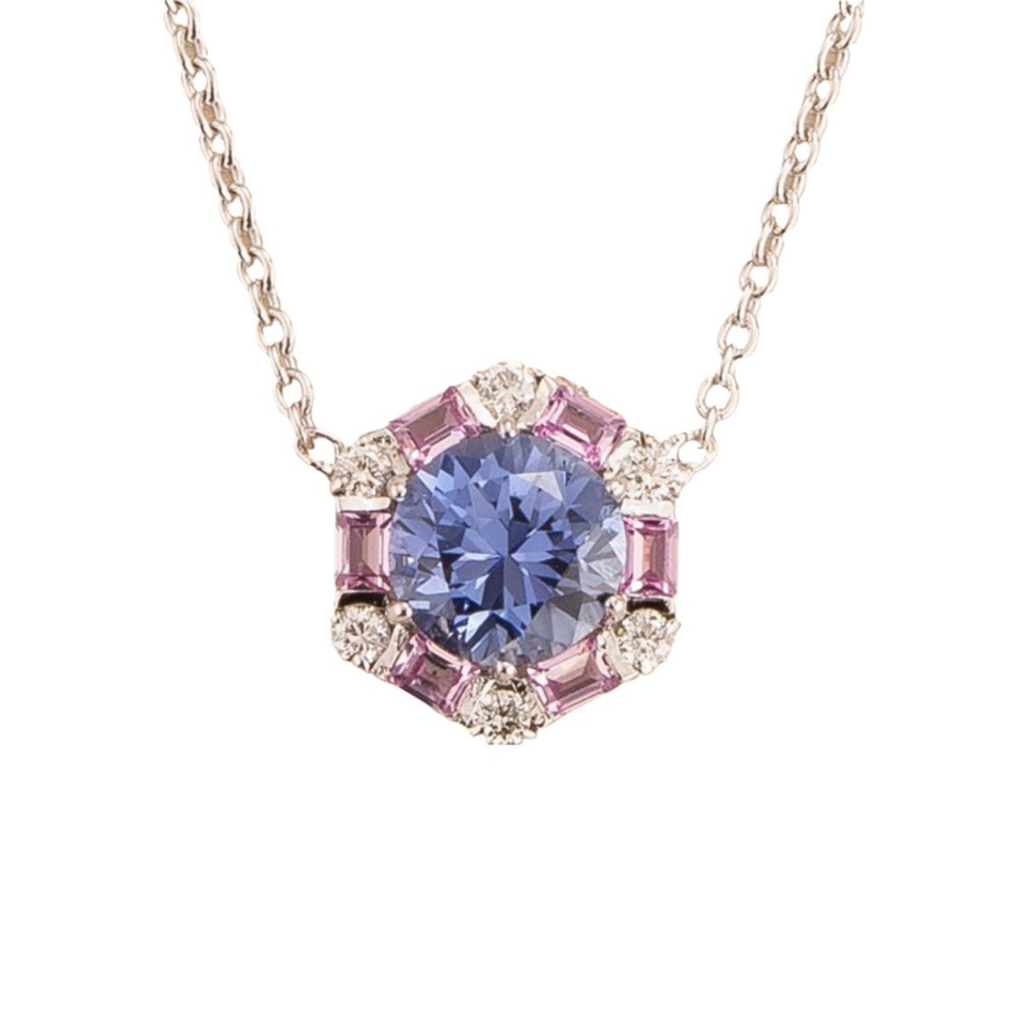 Women’s Pink / Purple / Silver Melba Necklace Ceylon Blue Sapphire, Pink Sapphire & Diamond Juvetti