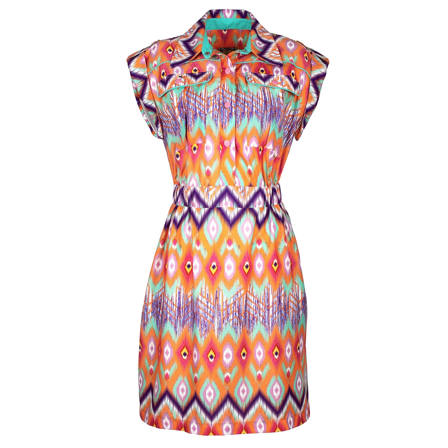 Lalipop Design Women's Mini Shirt Dress With Zigzag Pattern