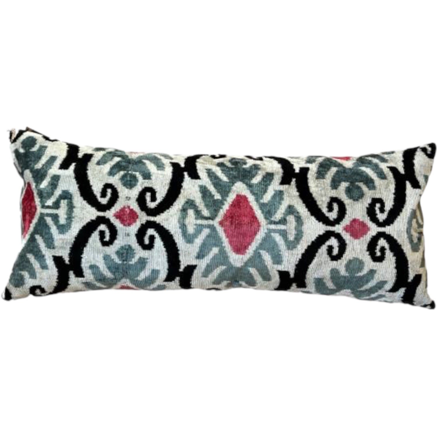 Grey Velvet Ikat Bolster Cushion Punica