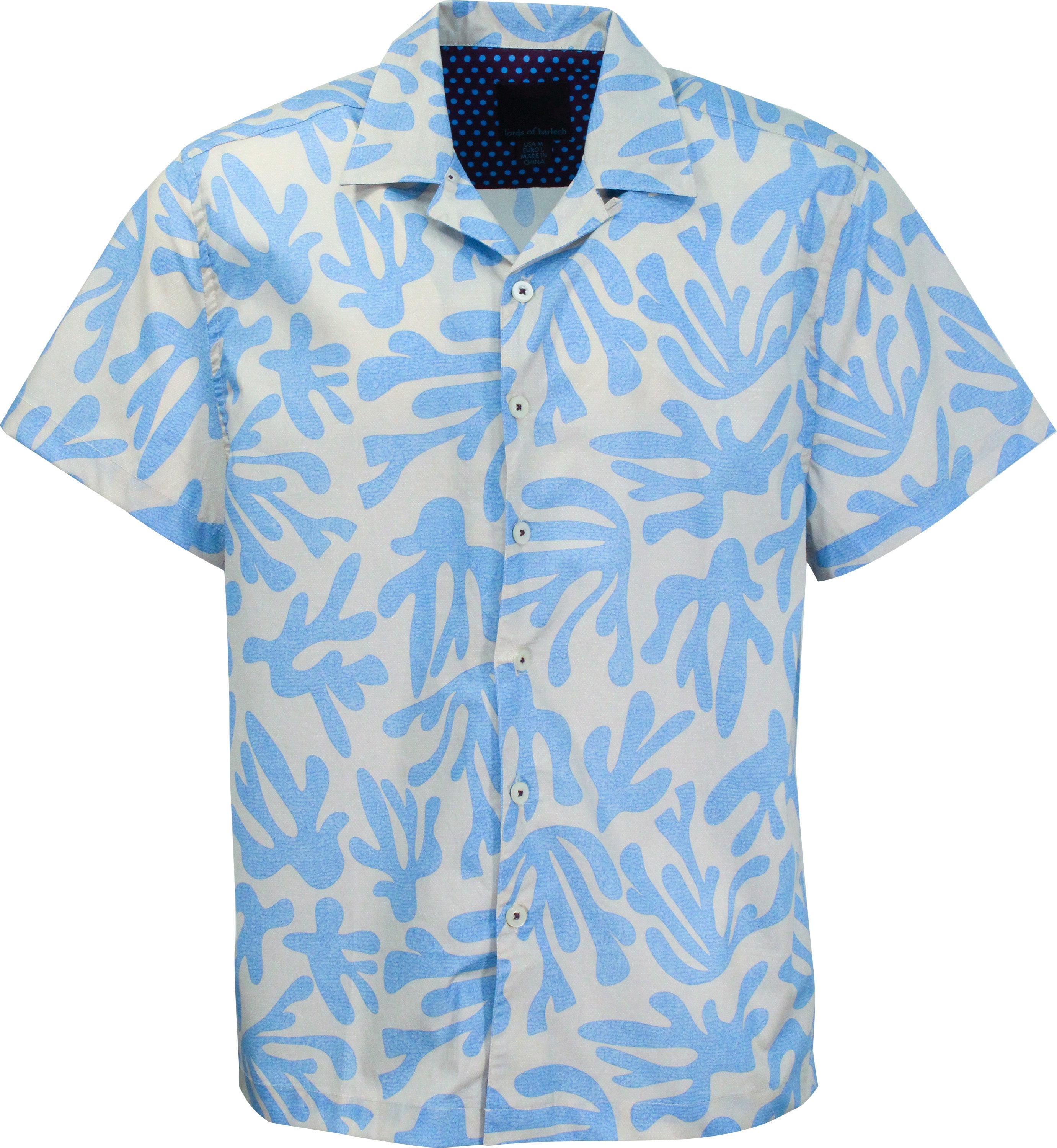 Lords Of Harlech Men's Neutrals / Blue Ralph Loop Coral Canvas Camp Shirt In Sky
