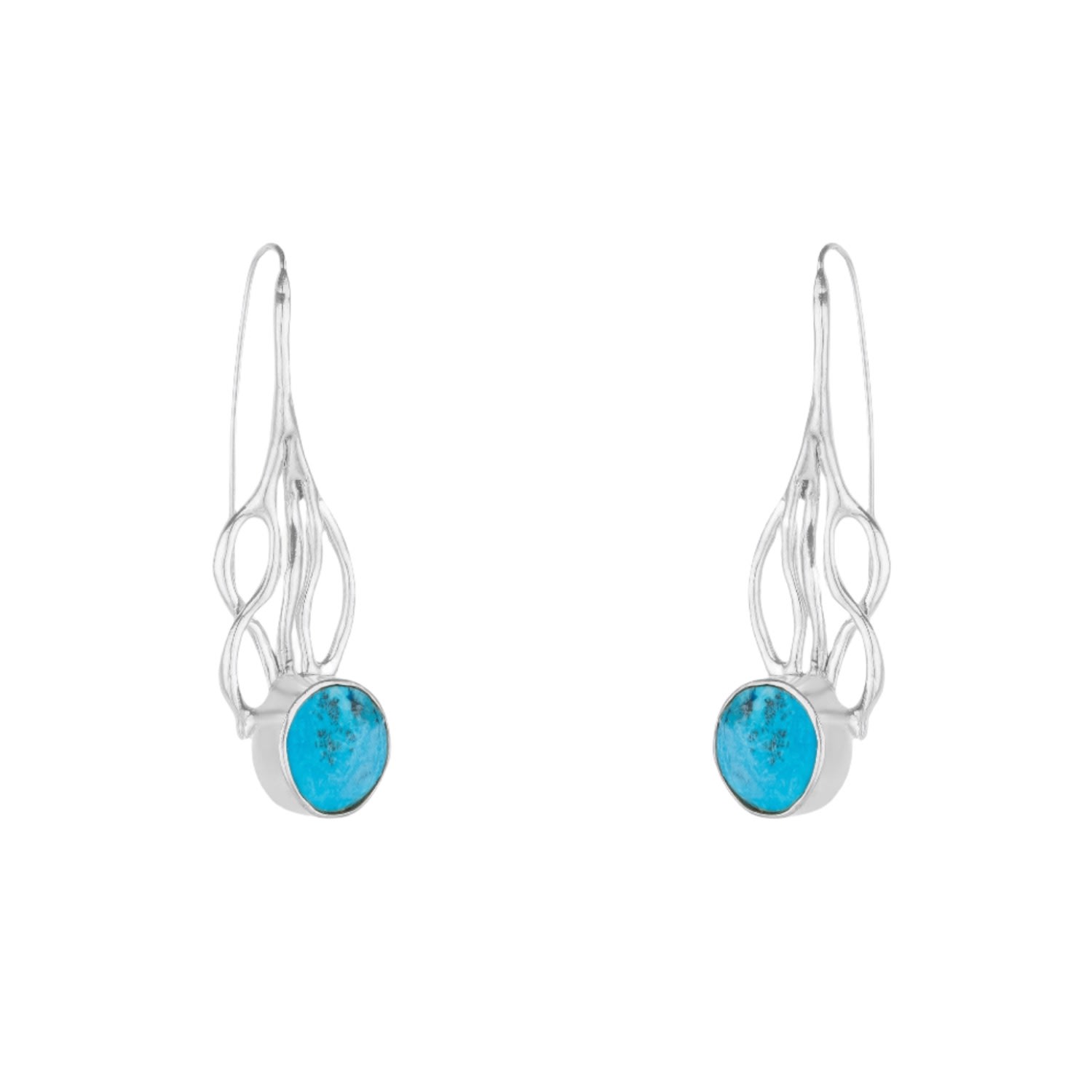 Mejoma Women's Turquoise Silver Grain Wavy Drop Earrings In Silver
