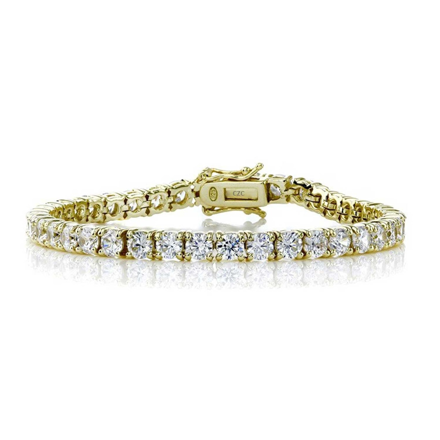 Genevive Jewelry Women's Genevive Sterling Silver Gold Plated With Clear Cubic Zirconia Tennis Bracelet In Gold