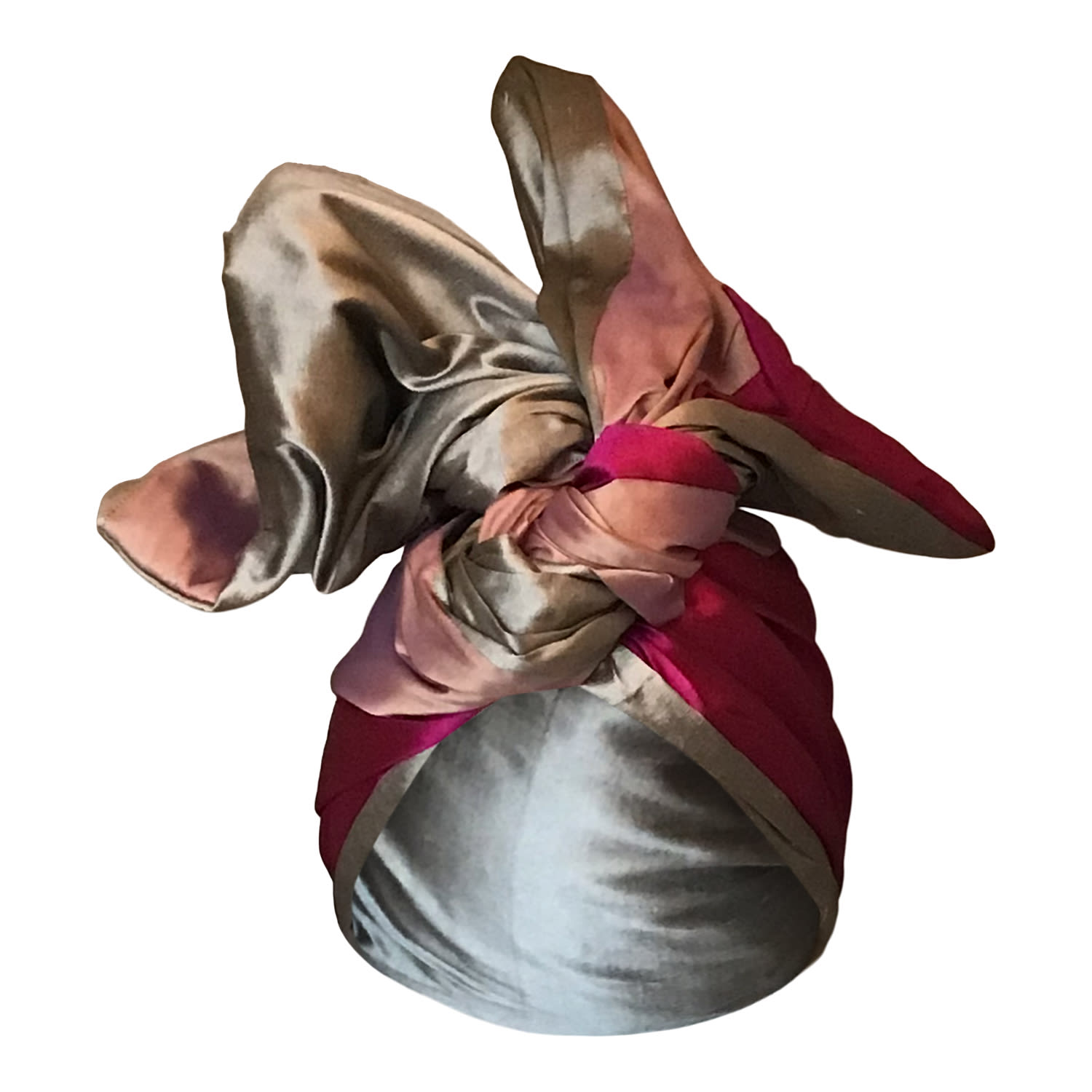 Romer Millinery Women's Silver / Pink / Purple Twisturban Turban Silk Shantung Silver/ Rose/ Pink, One Of A Kind