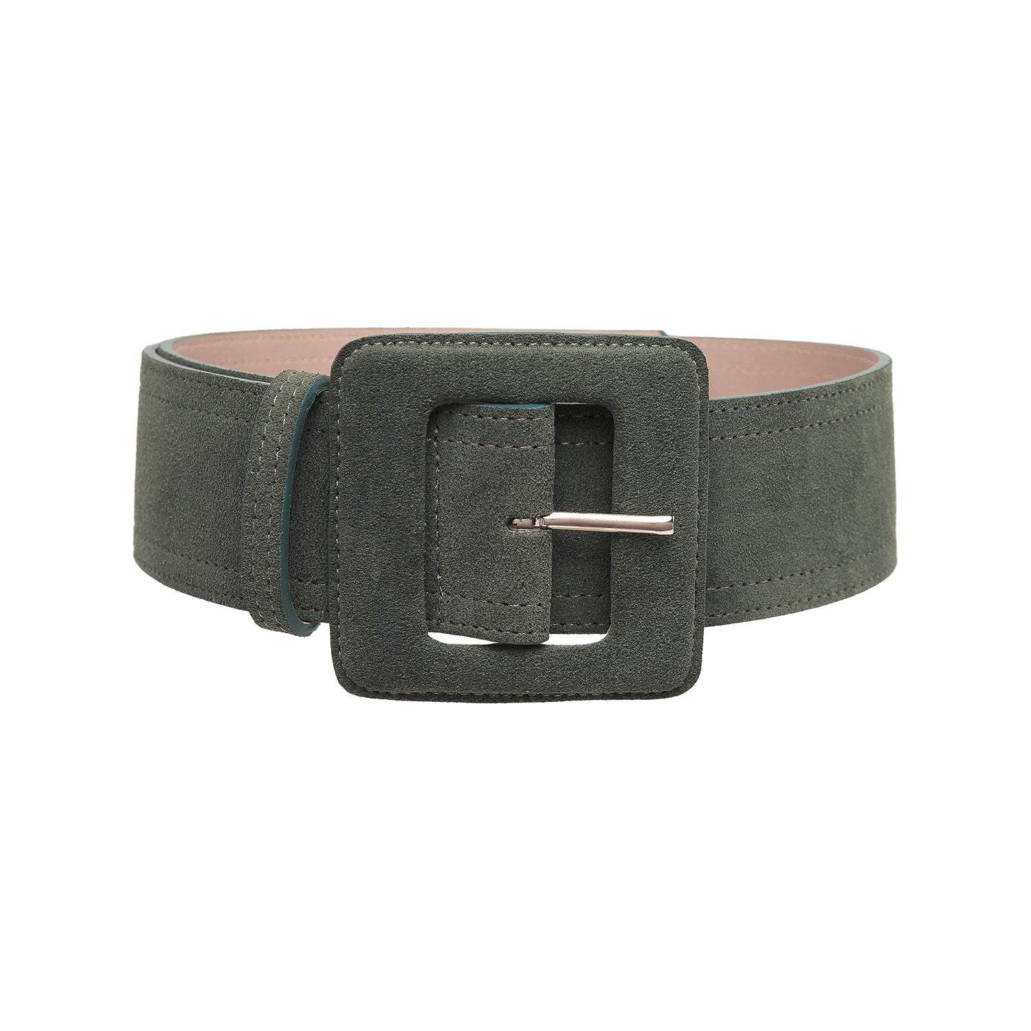 Beltbe Women's Suede Square Buckle Belt - Army Green In Green