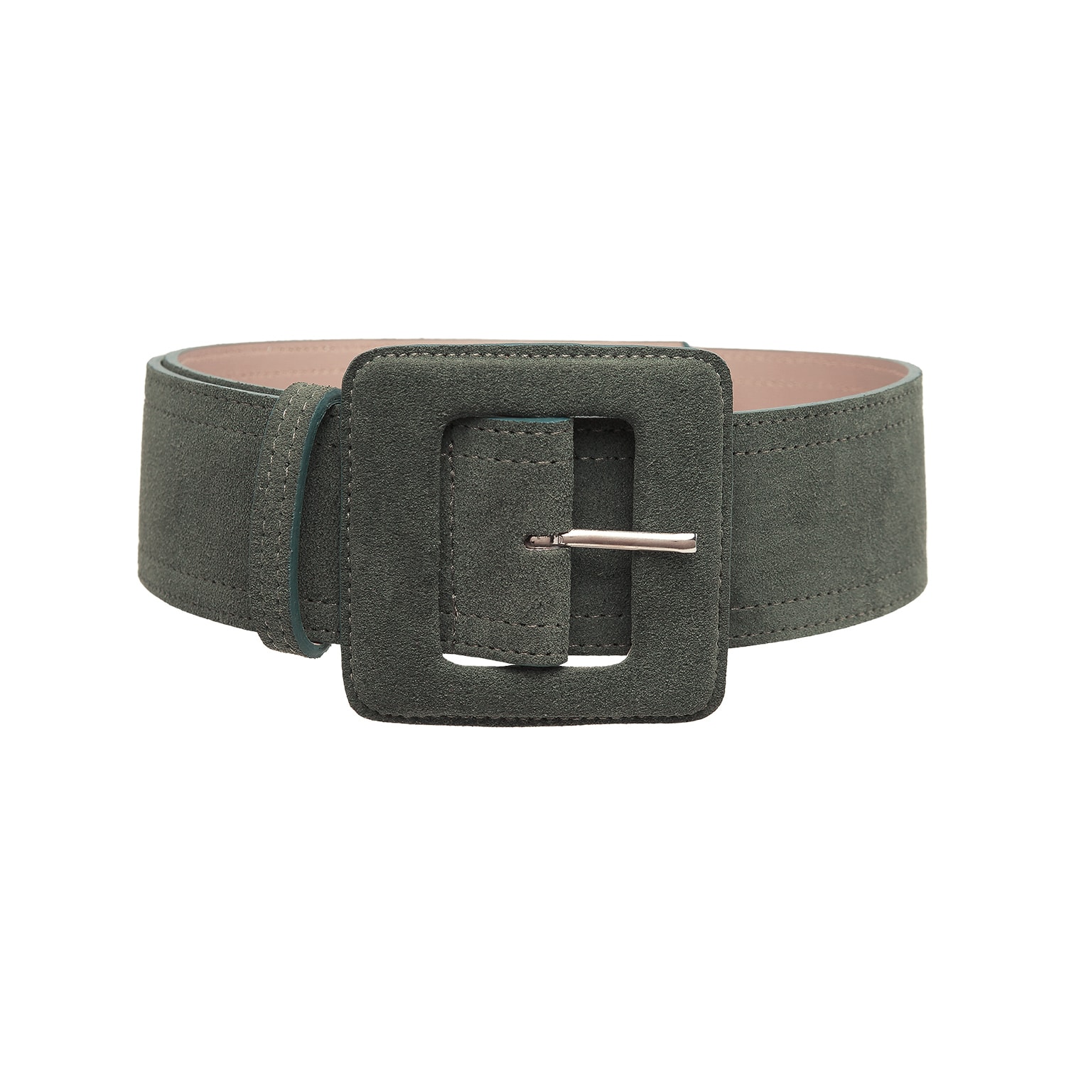 Women’s Suede Square Buckle Belt - Army Green Small Beltbe