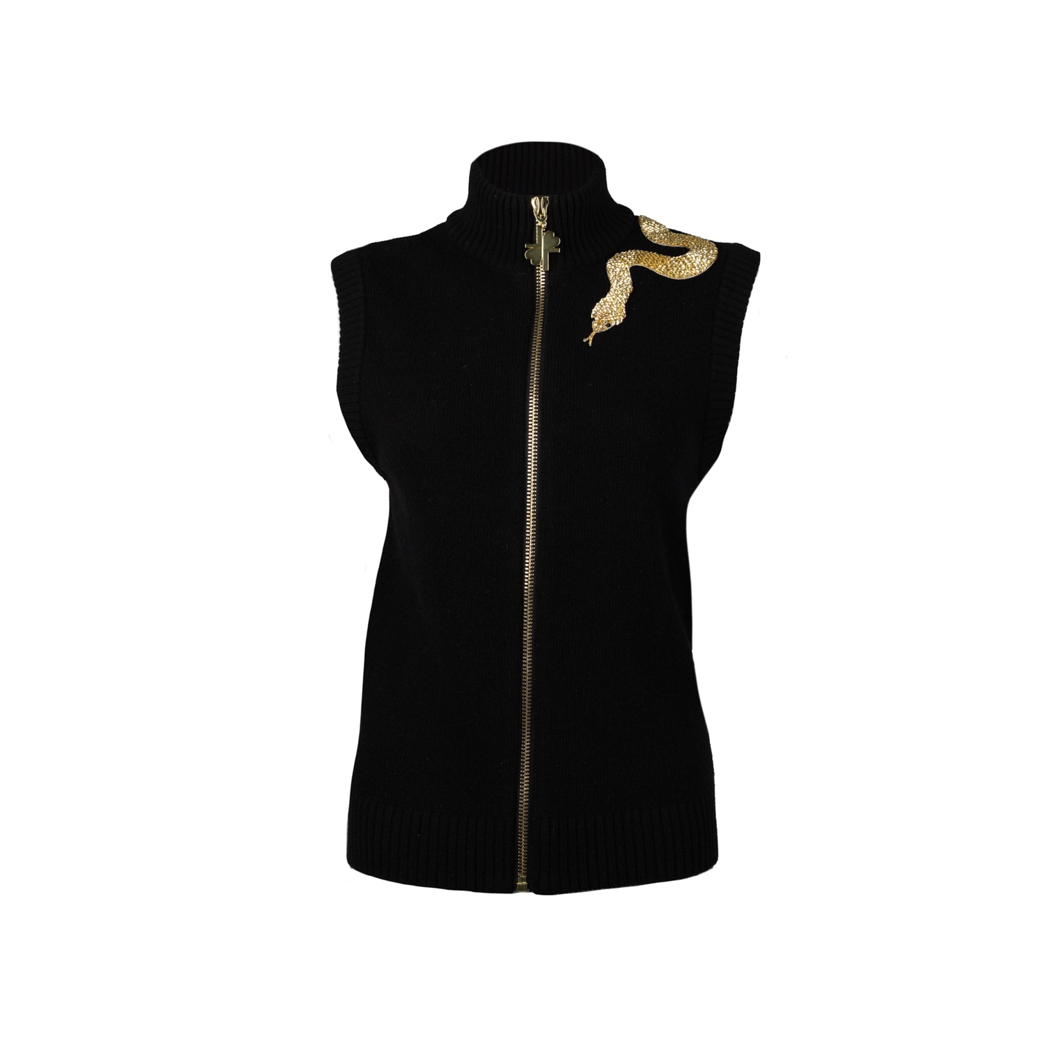Laines London Women's Black / Gold Laines Couture Black Cashmere-wool Gilet With Hand-embellished Gold Shoulder Sn In Black