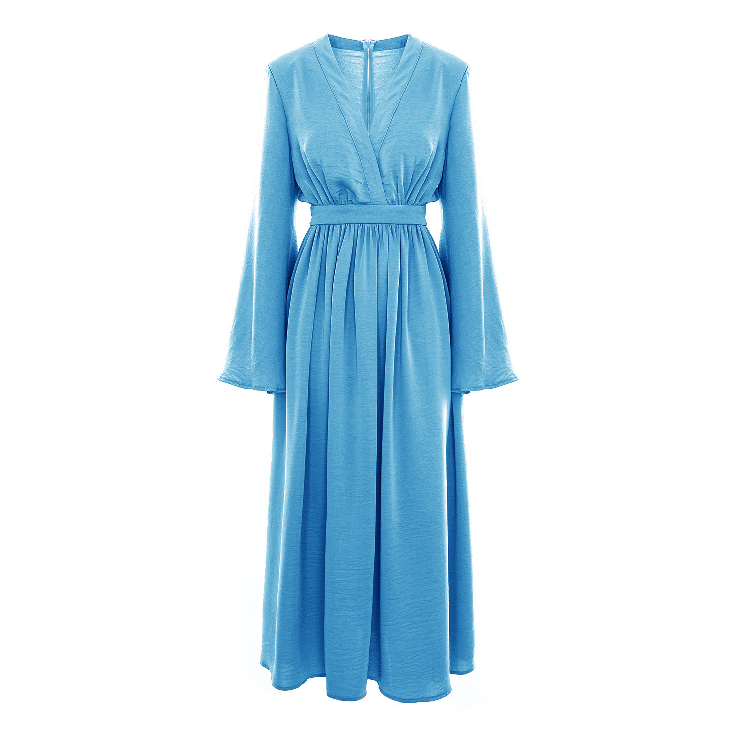 Bluzat Women's Baby Blue  Midi Dress With Flared Sleeves