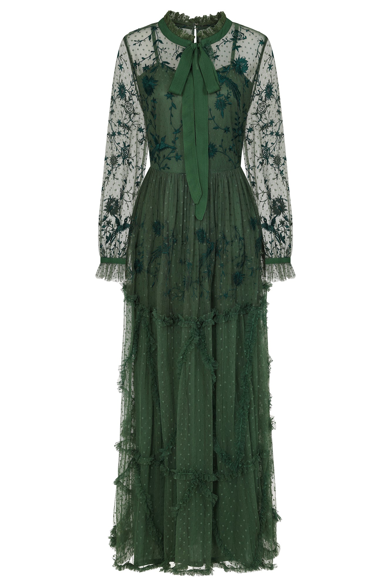 Frock And Frill Floral Embroidered Maxi Gown In Green ModeSens