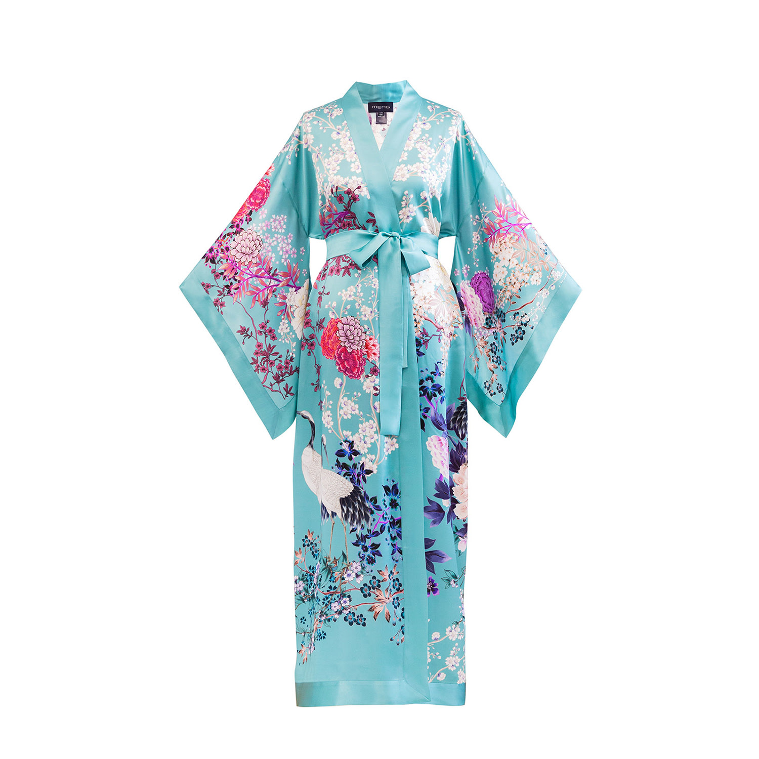 Women’s Blue Teal Silk Satin Kimono One Size Meng