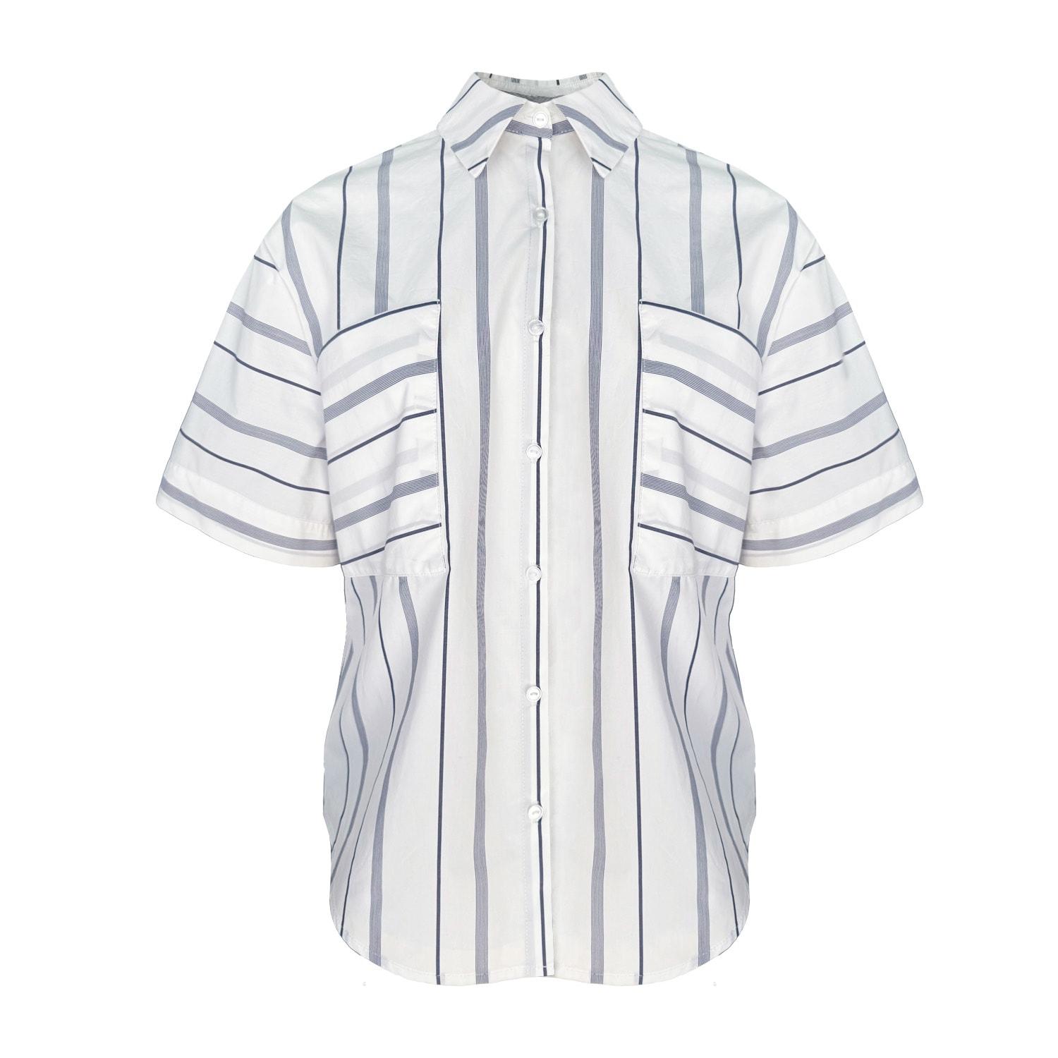 Bontemps Women's White The Ramona A-line Button Up Shirt - Biarritz Stripe In White