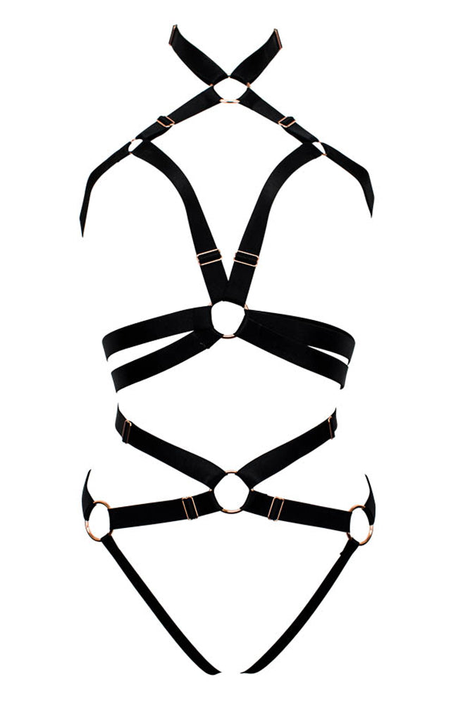 Women’s Black / Rose Gold Compel Set Body Harness Strappy Lingerie Xxs/Xs Malice Lingerie