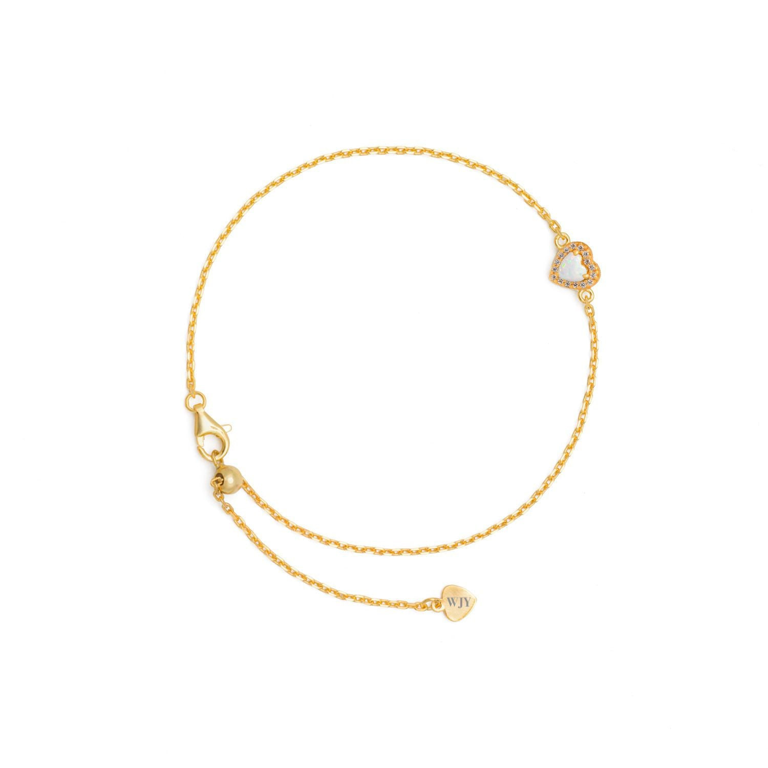Jiaying Wang Wjy Studio London Men's Gold / White Birthstone White Opal Love Heart Adjustable Bracelet Anklet In Gold