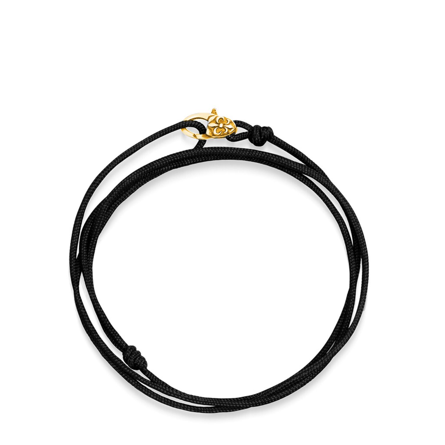 Nialaya Men's Black Wrap-around String Bracelet With Sterling Silver Gold Plated Lock In Black