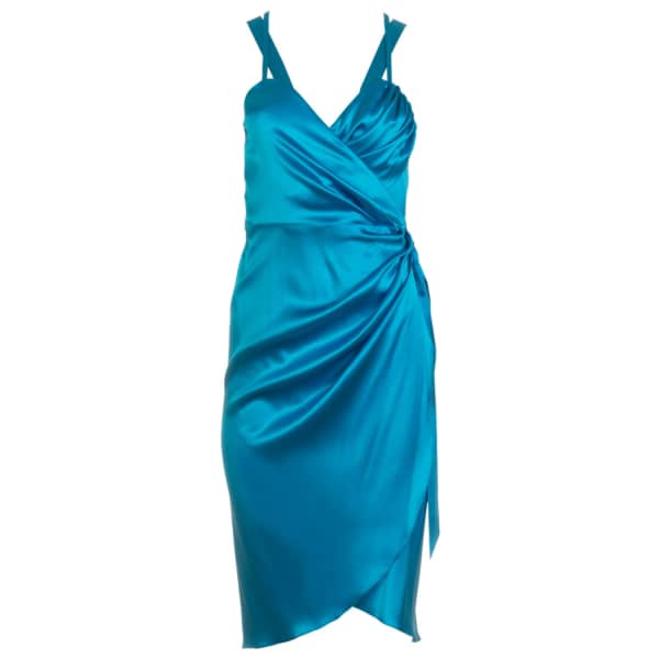 blue silk wrap dress