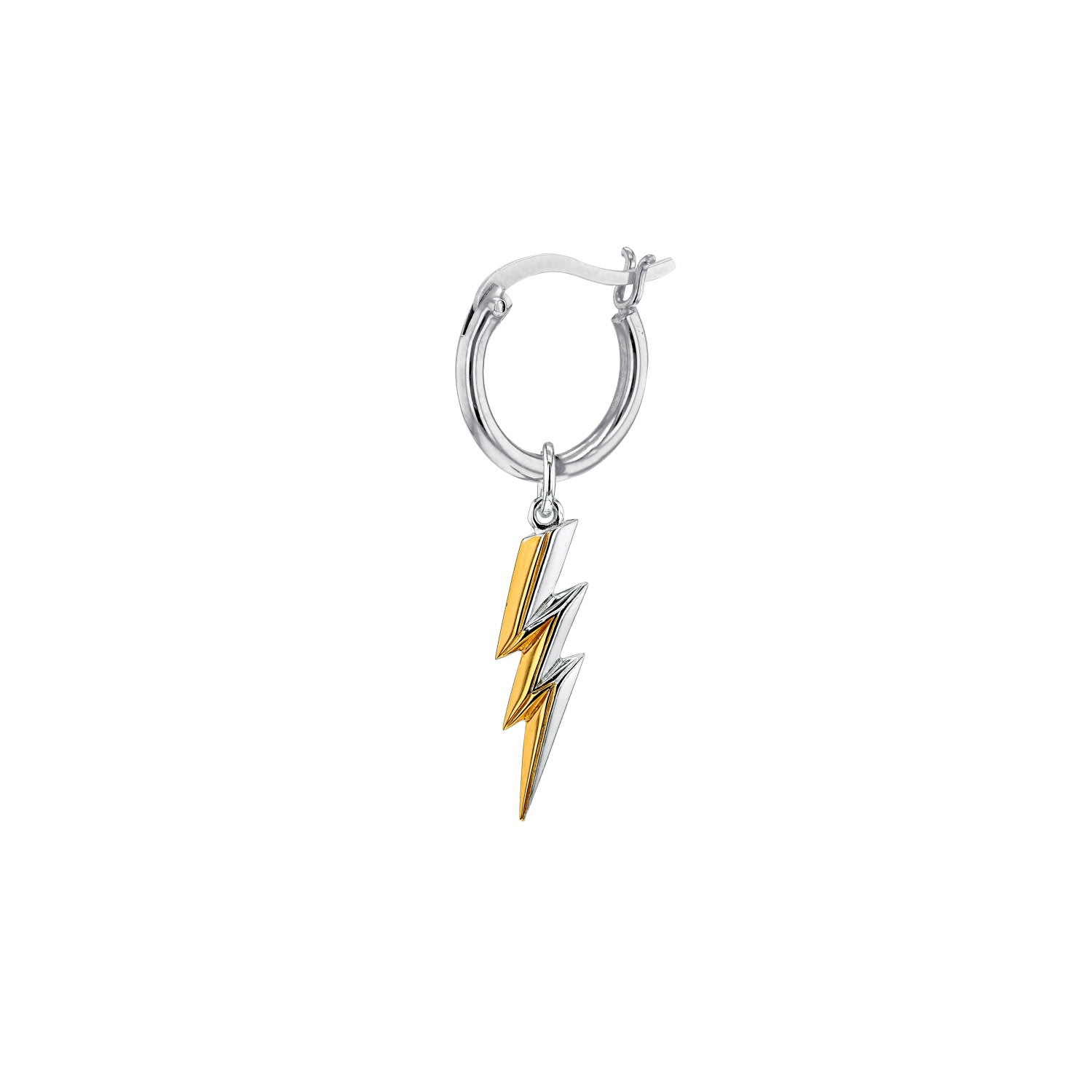 True Rocks Men's Silver / Gold Sterling Silver & 18kt Gold Plated Bolt Charm On Silver Hoop In Multi