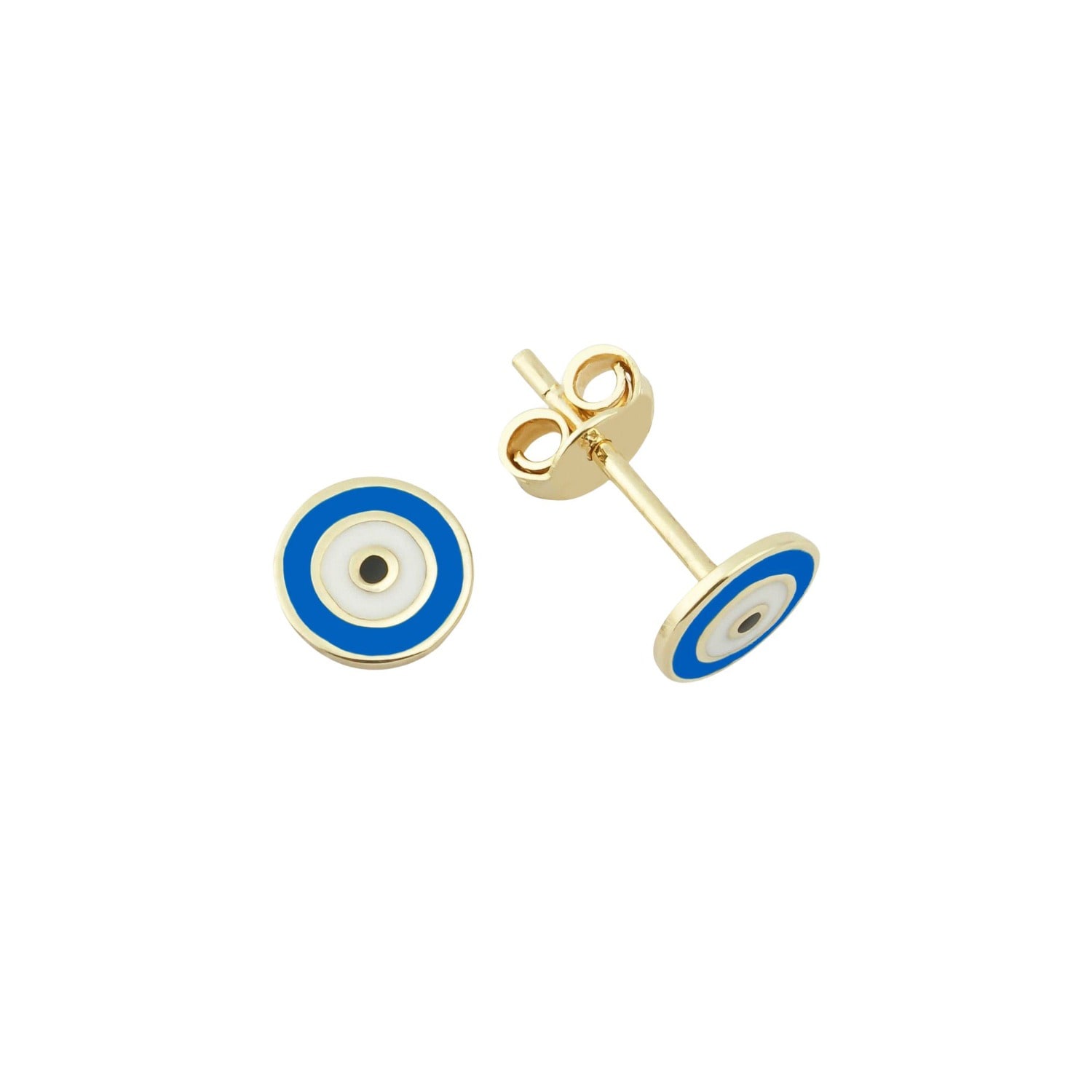 Jewelsty Fine Jewelry Women's Blue / Gold Solid Gold Mini Navy Blue Evil Eye Studs