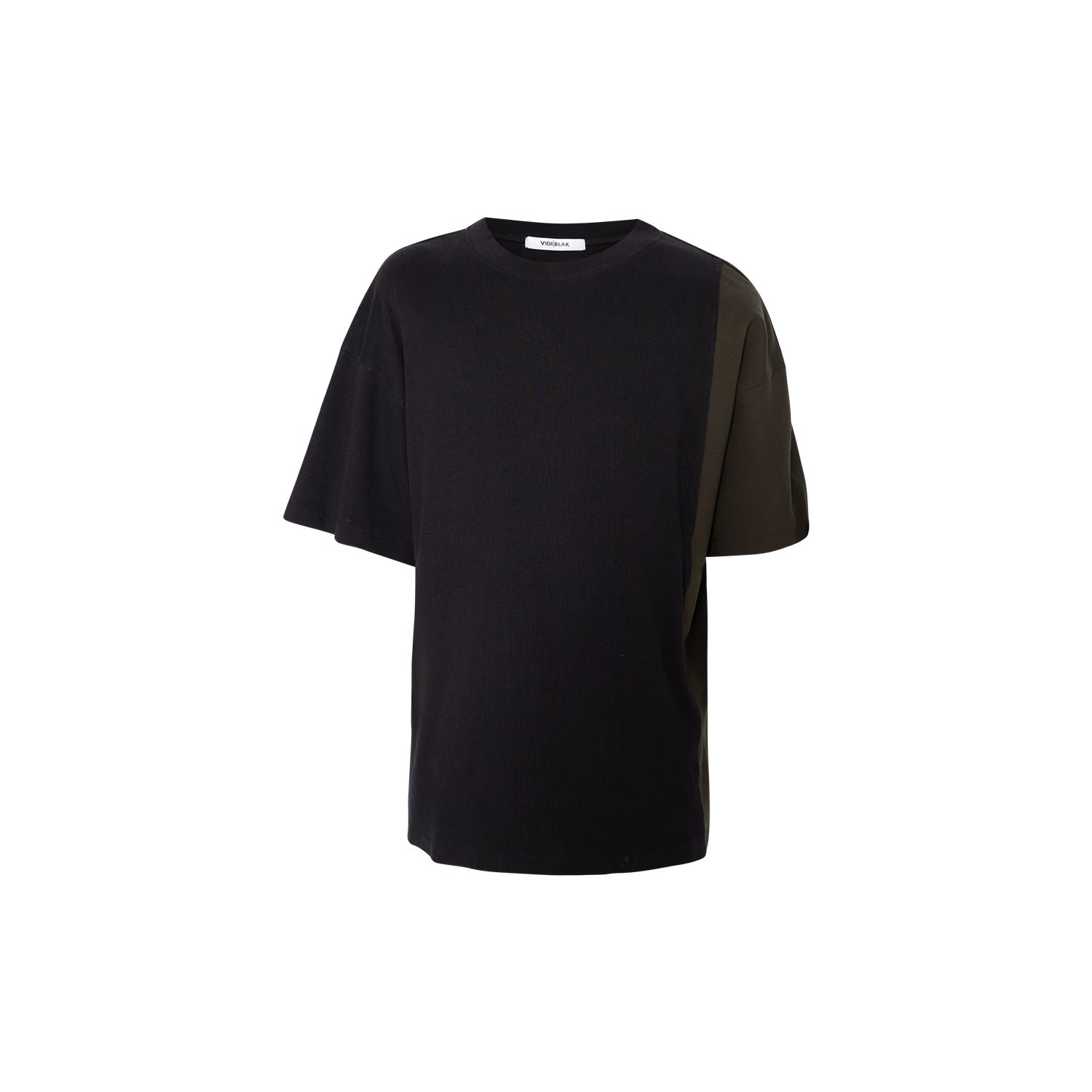 Men’s T-Shirt In Texturized Black Rib With Contrast Military Green Side Panel Extra Small Vidi Blak