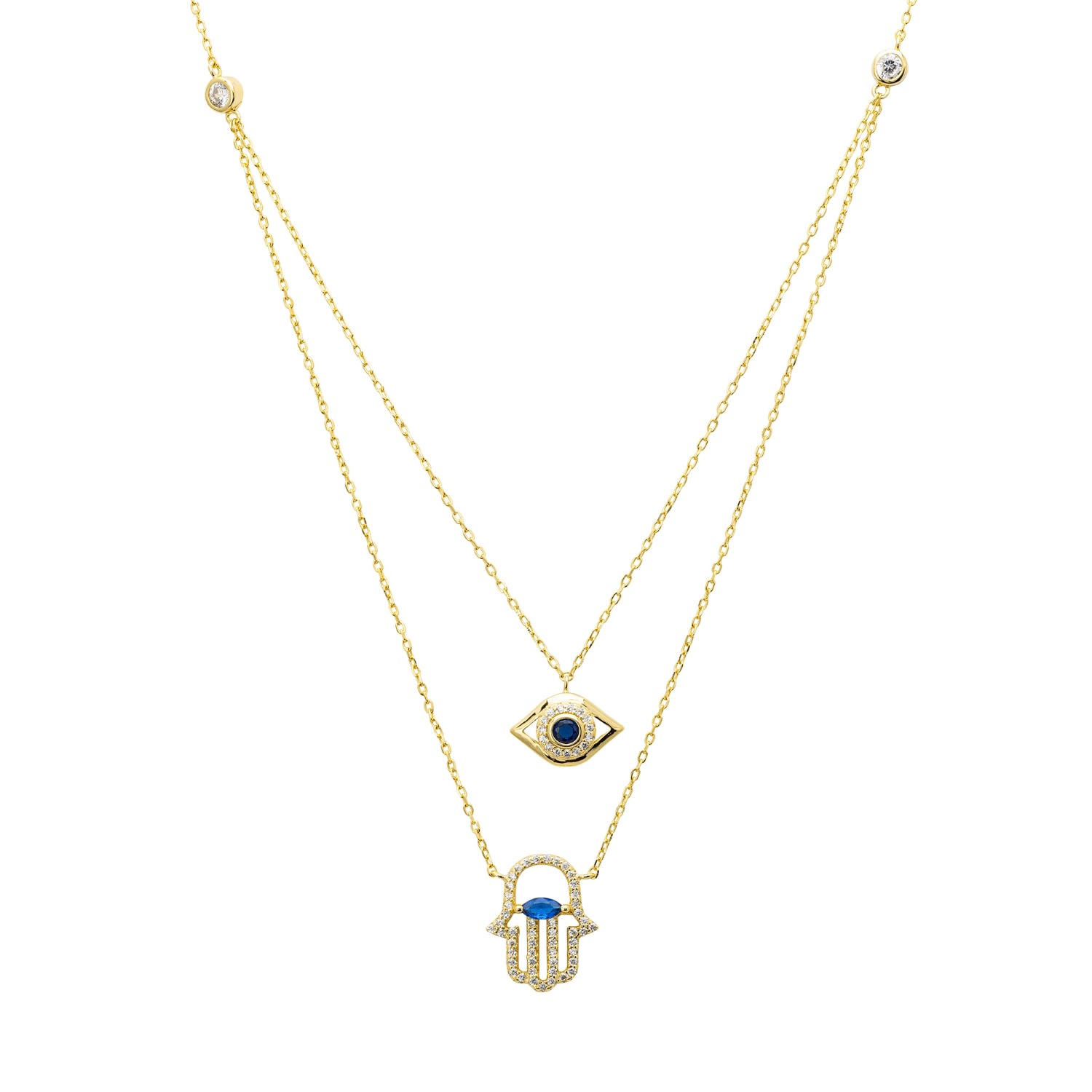 Latelita Women's Blue / Gold / White Hamsa Hand And Evil Eye Layered Necklace Gold In Multi