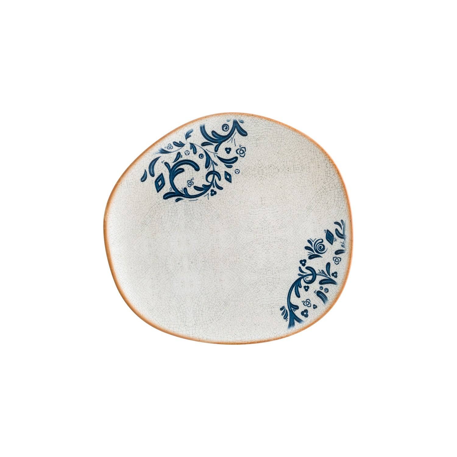 Turgla Home Blue / White Viento Organic Decorated Porcelain Dinner Entree Plate
