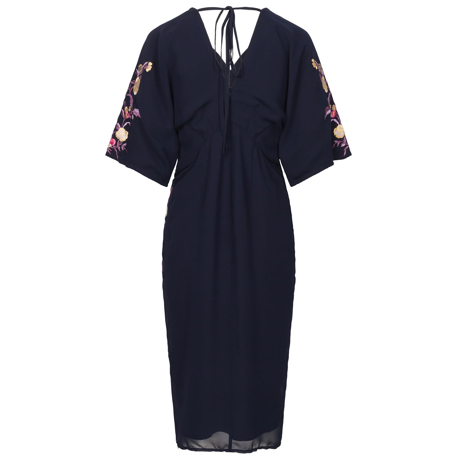 The Katrina Embroidered Flutter Sleeve Twist Front Midi Dress