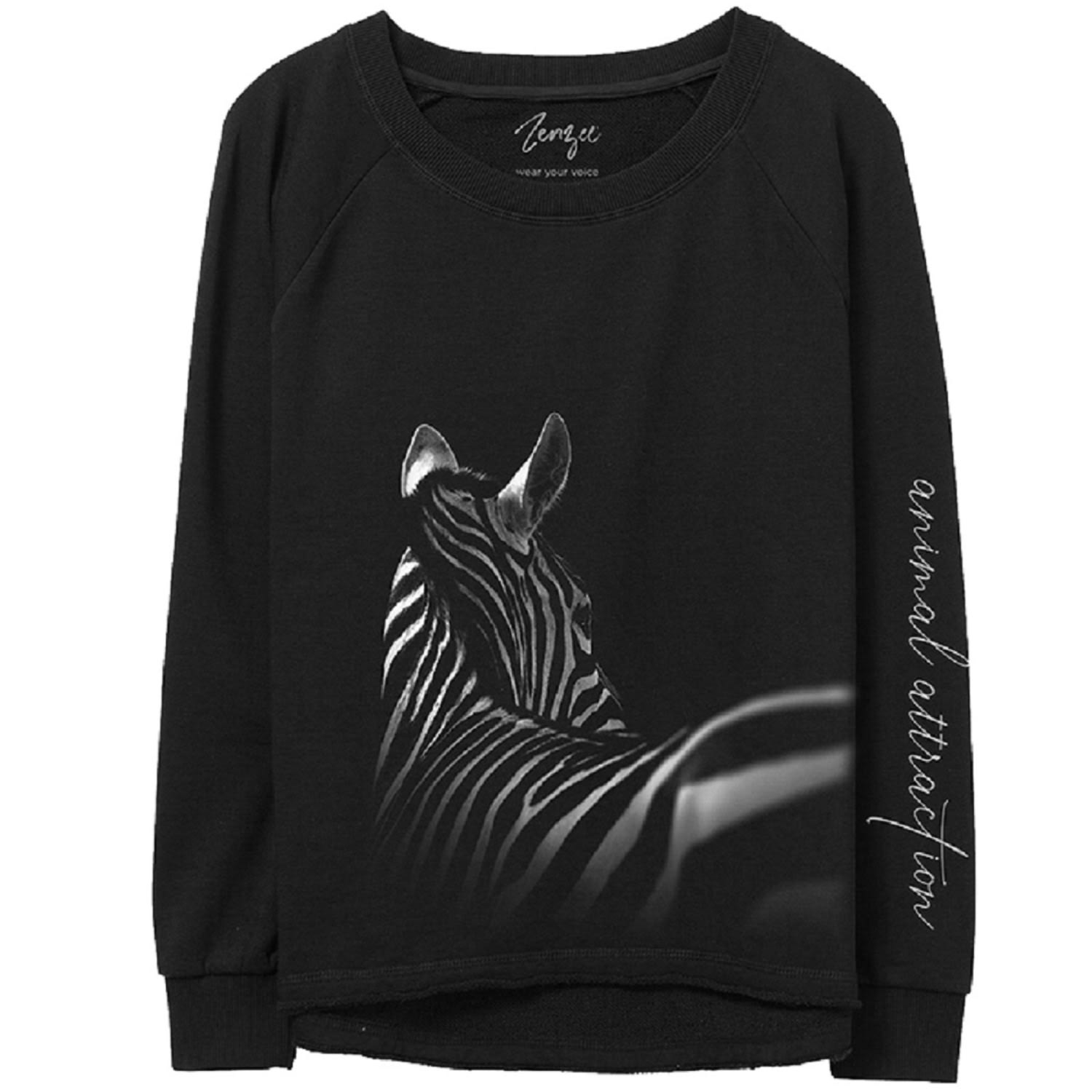 Women’s White / Black Zebra Animal Print Crewneck Sweatshirt Extra Large Zenzee