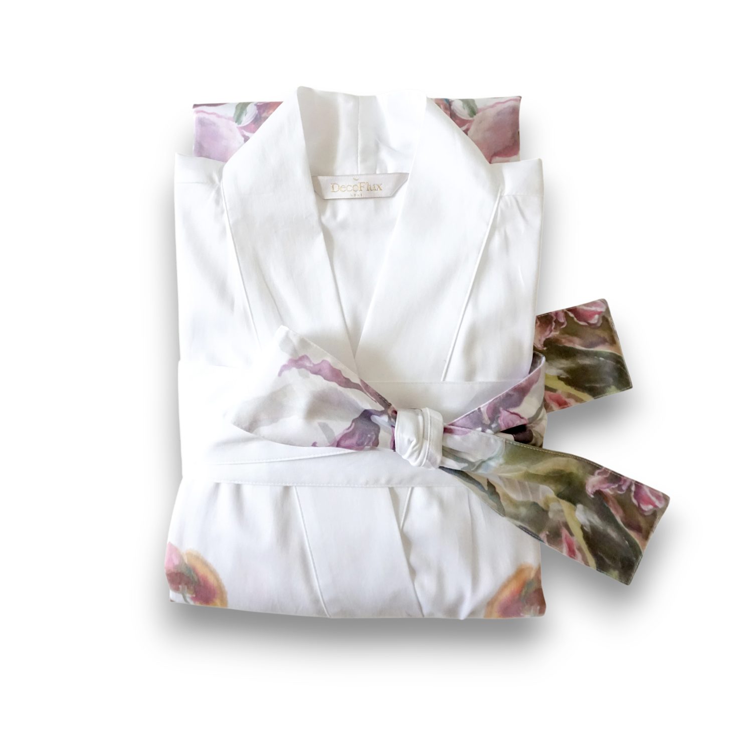 Women's White / Pink Cotton Sateen Kimono Robe - Orchids Modern | L/Xl | Decoflux Home