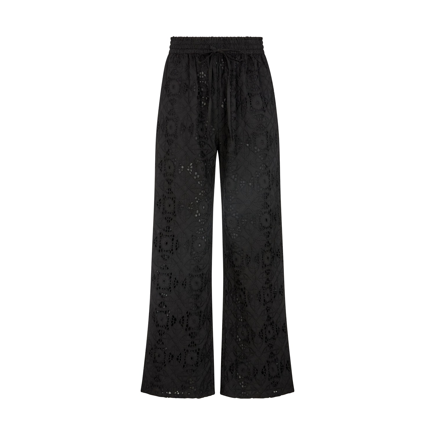 Raffya Women's Opal Broderie Anglaise Wide Leg Trouser In Black In Black