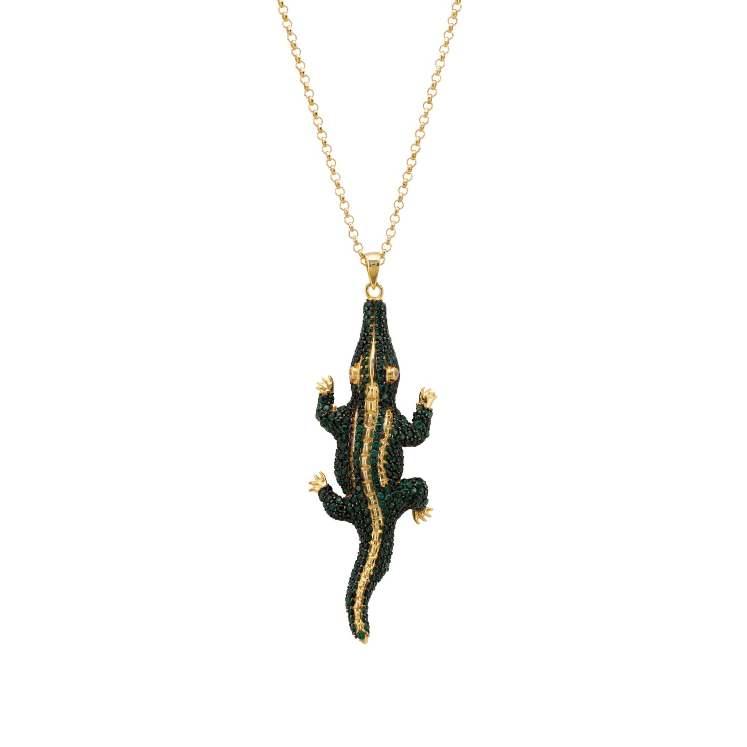 Women’s Gold / Green Crocodile Pendant Necklace Gold Latelita