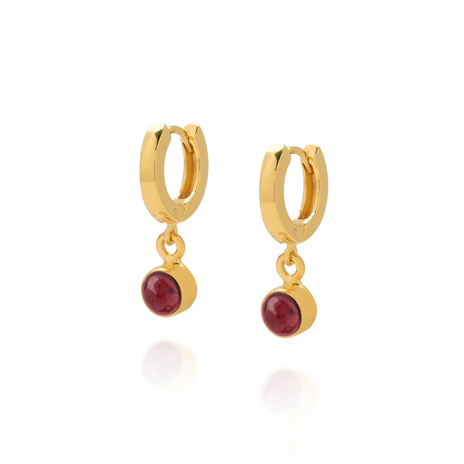 Nellou Jewellery Women's Red / Gold Gem Hoop Birthstone Earrings January Gold Plated Sterling Silver - Garnet
