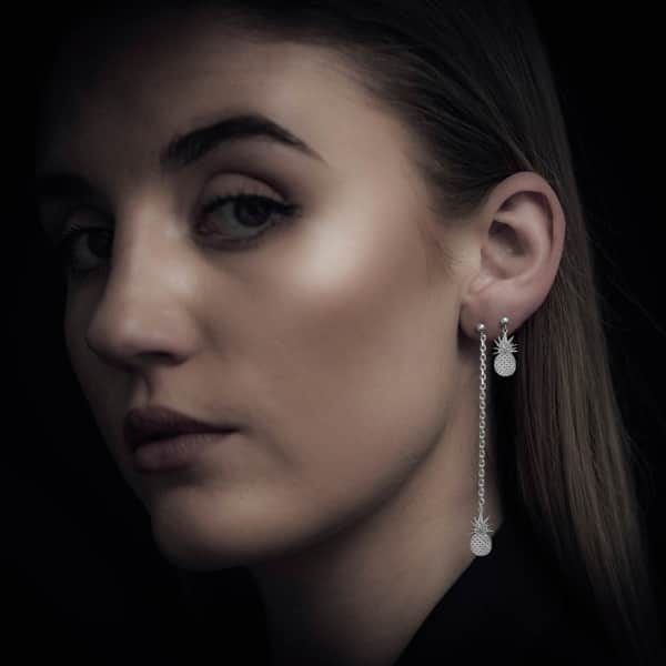 Cartergore Silver Pineapple Single Long Drop Earring In Drop