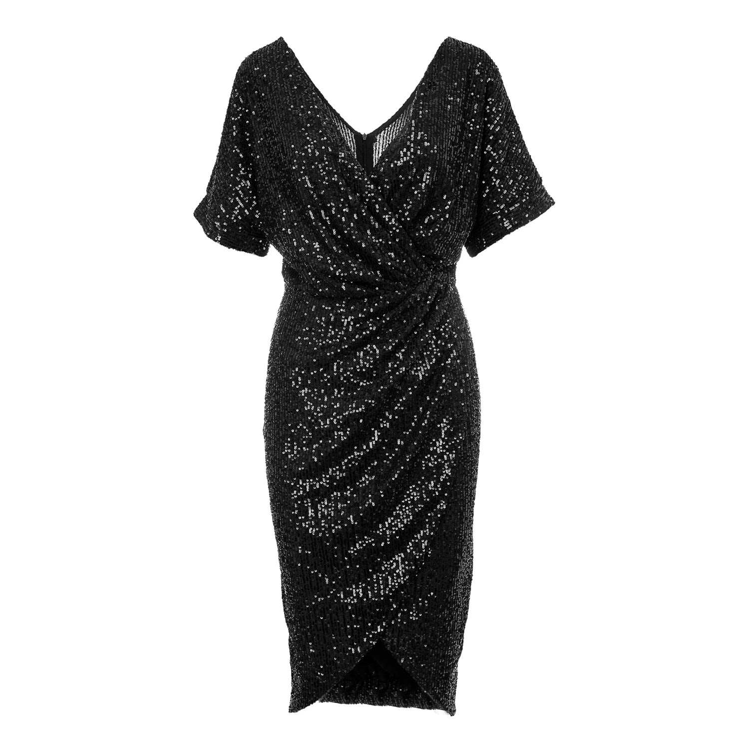 Bluzat Women's Midi Black Sequin Dress With Flowy Sleeves In Black