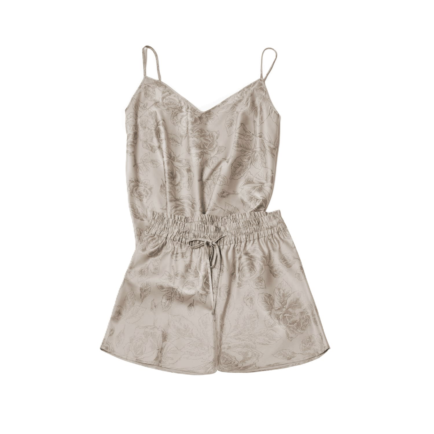 Decoflux Home Women's Neutrals / Brown Short Pyjama Set Shirt And Shorts - Rose Line Almond In Brown
