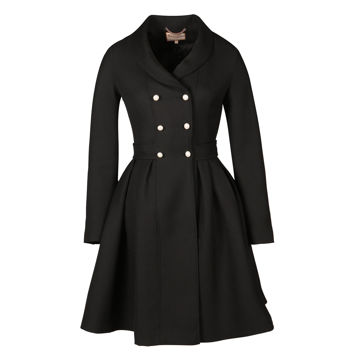 Women’s Black ’Kennedy’ 100% Wool Dress Coat In Nero Small Santinni