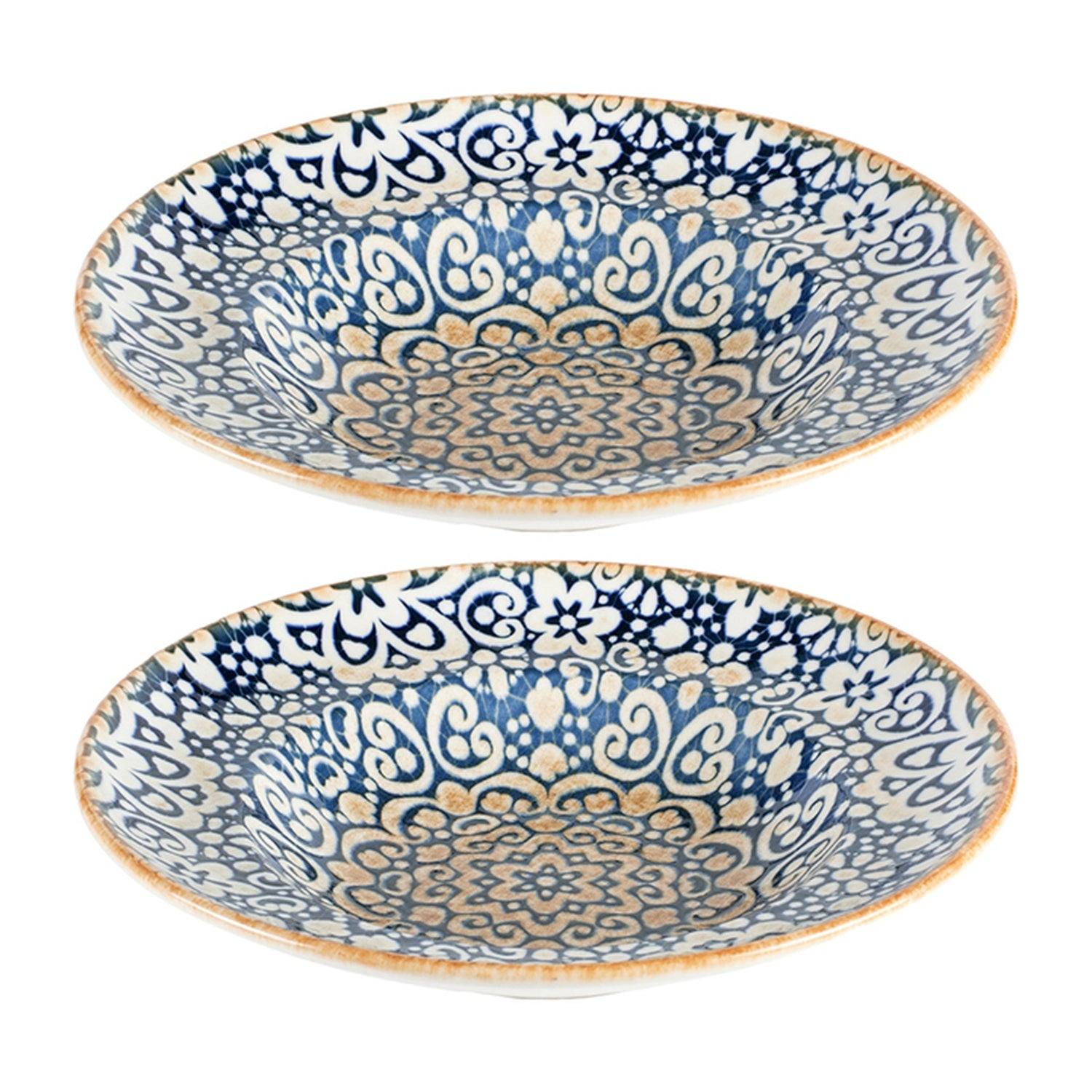 Turgla Home Blue / Brown Alhambra Round Decorated Porcelain Bowl Set Of Two
