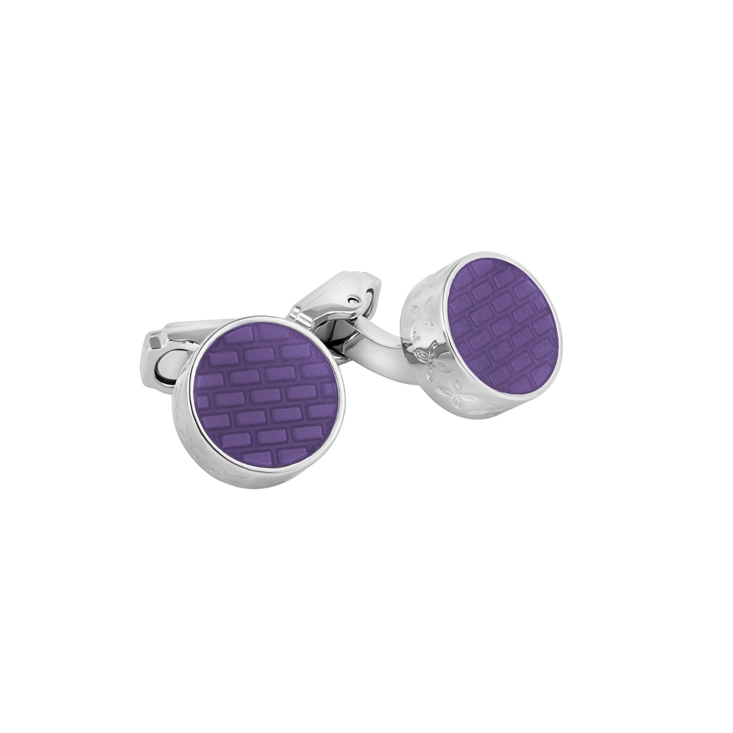 Men's Silver / Purple Thompson Brick Cufflinks In Rhodium Plated With Lilac Enamel | Tateossian London