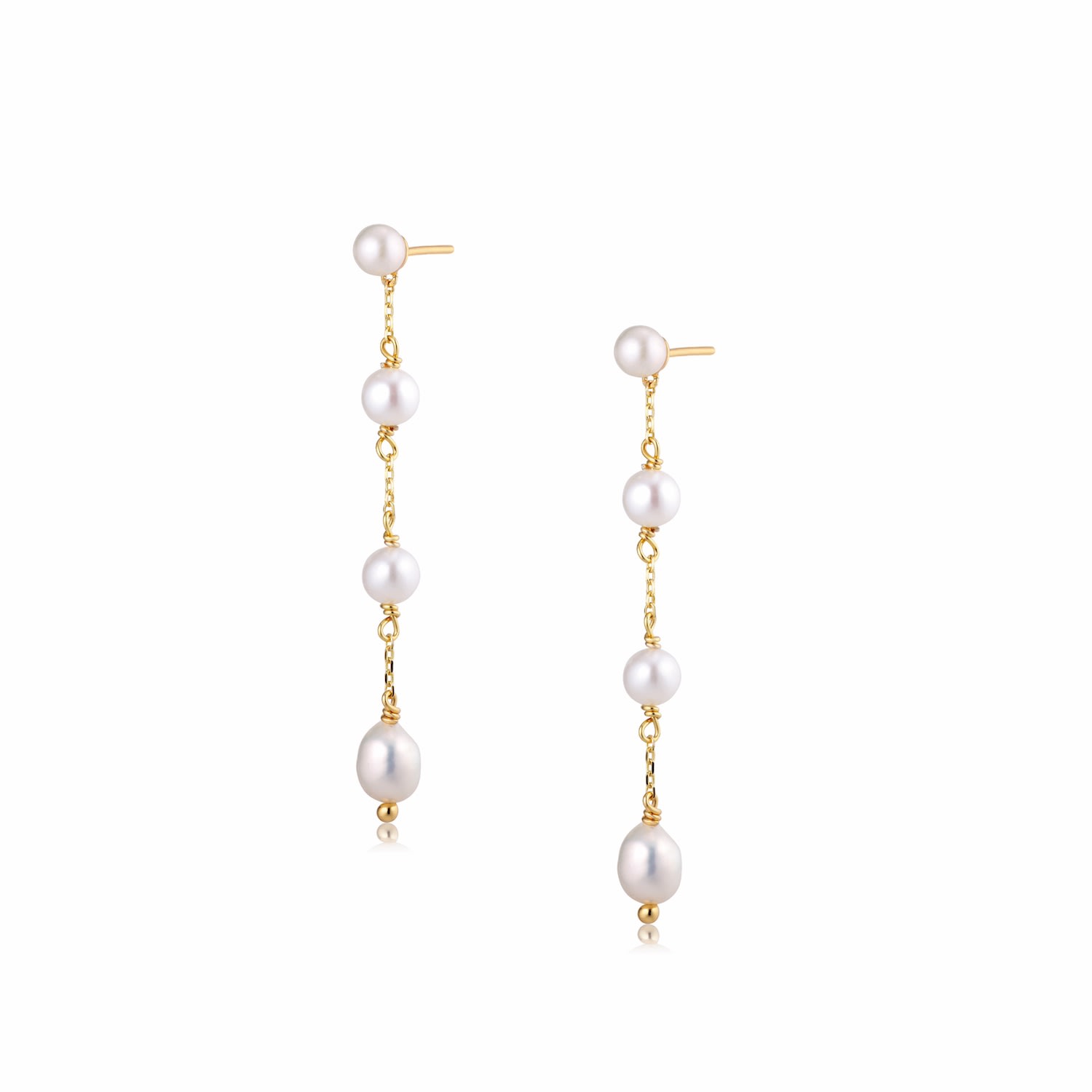 Alura Copenhagen Jewellery Women's Gold Ocean - Pearl Earstud With Three Pearls & Chain In Gold