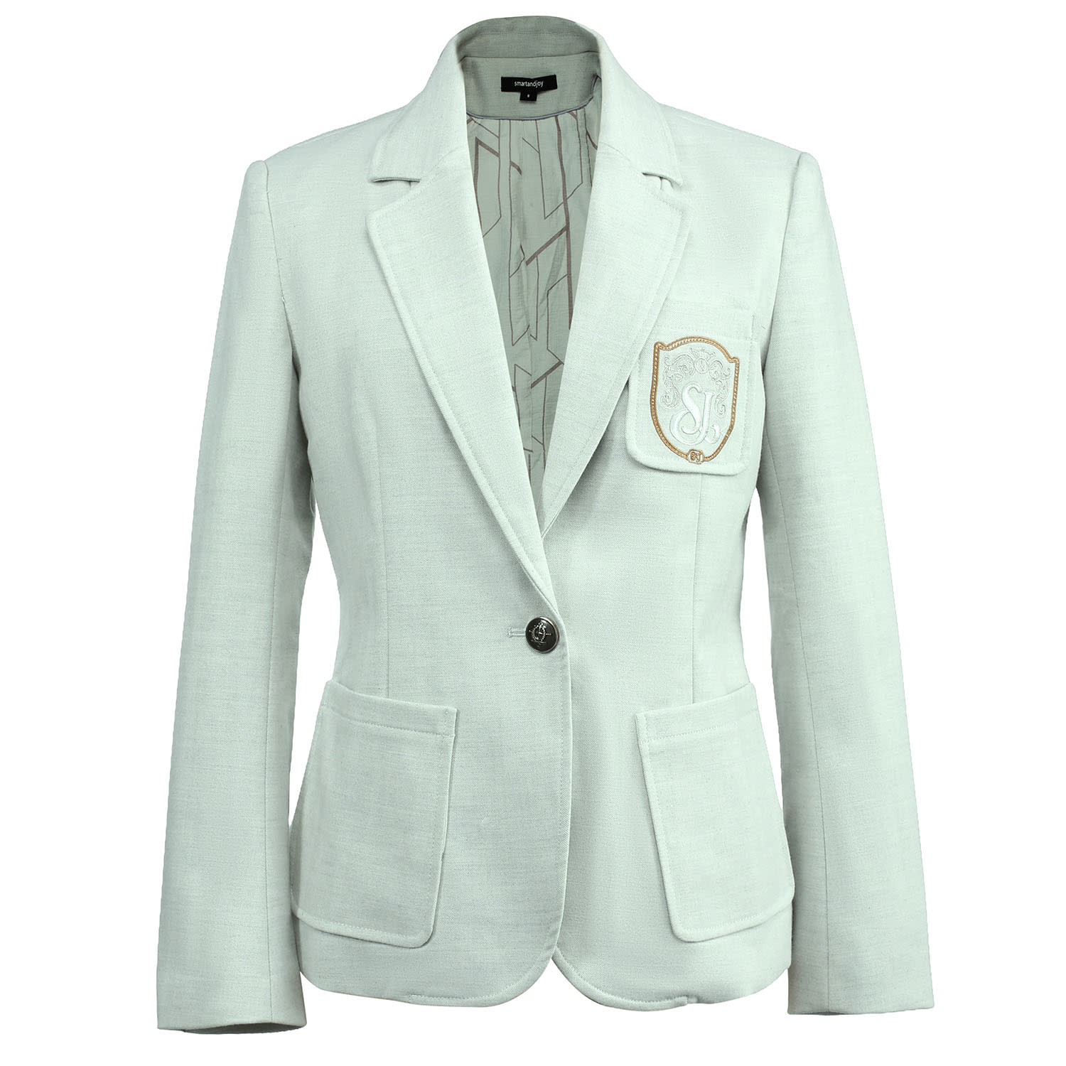 Smart And Joy Women's Tailored Blazer With Badge - Grey In Green