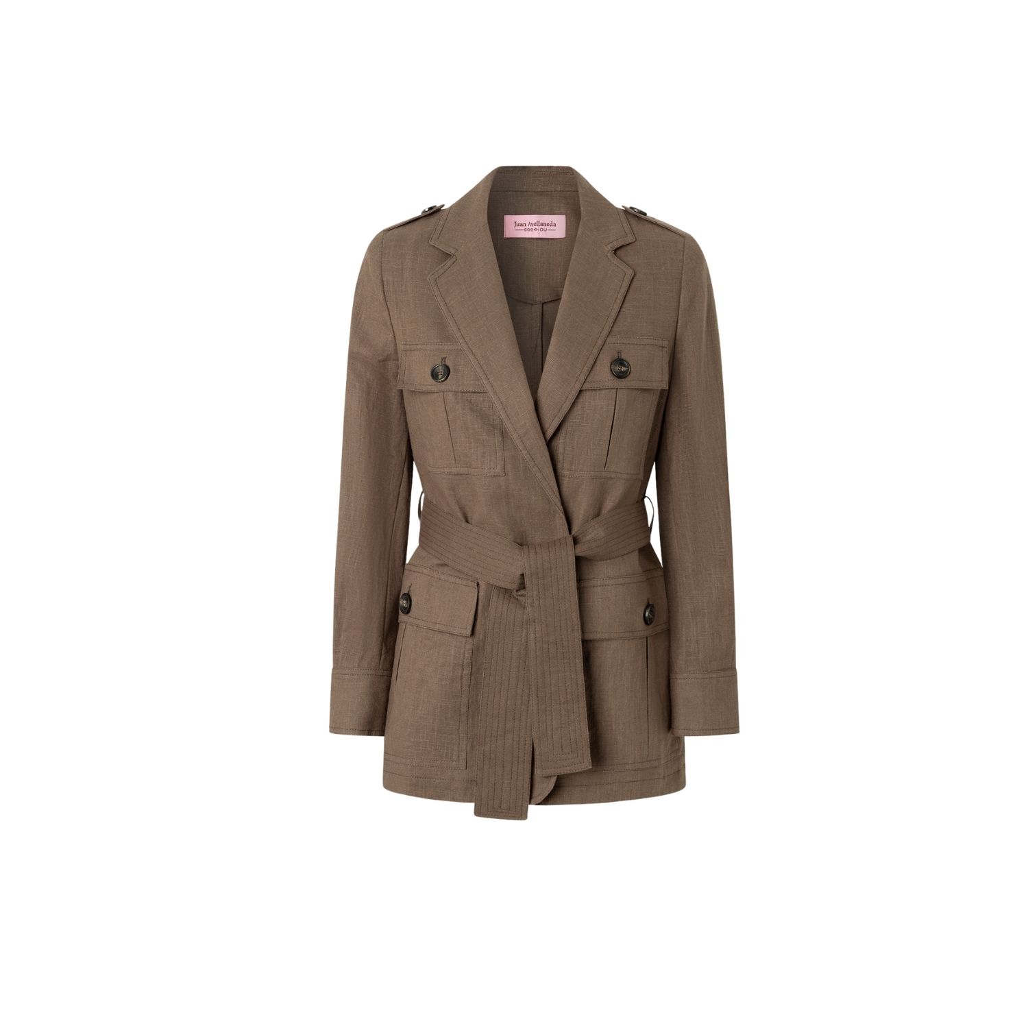 Juan Avellaneda X Seeiou Women's Green Natural Linen Saharan Blazer Khakhi Charles